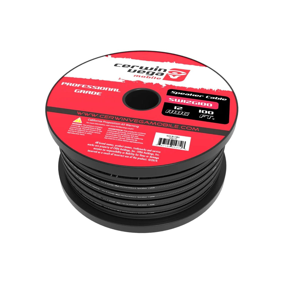Cerwin Vega SW8G100 - 8 Gauge Black w/ Red Edge OFC Speaker Wire 100Ft Spool - SW8G100