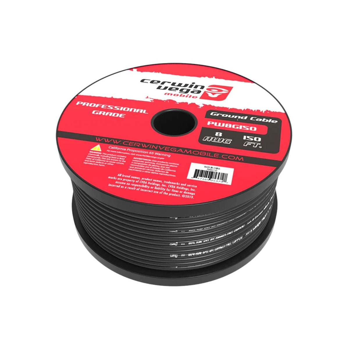 Cerwin Vega PW8G150 - 8 Gauge OFC Ground Wire Black 150Ft Spool - PW8G150