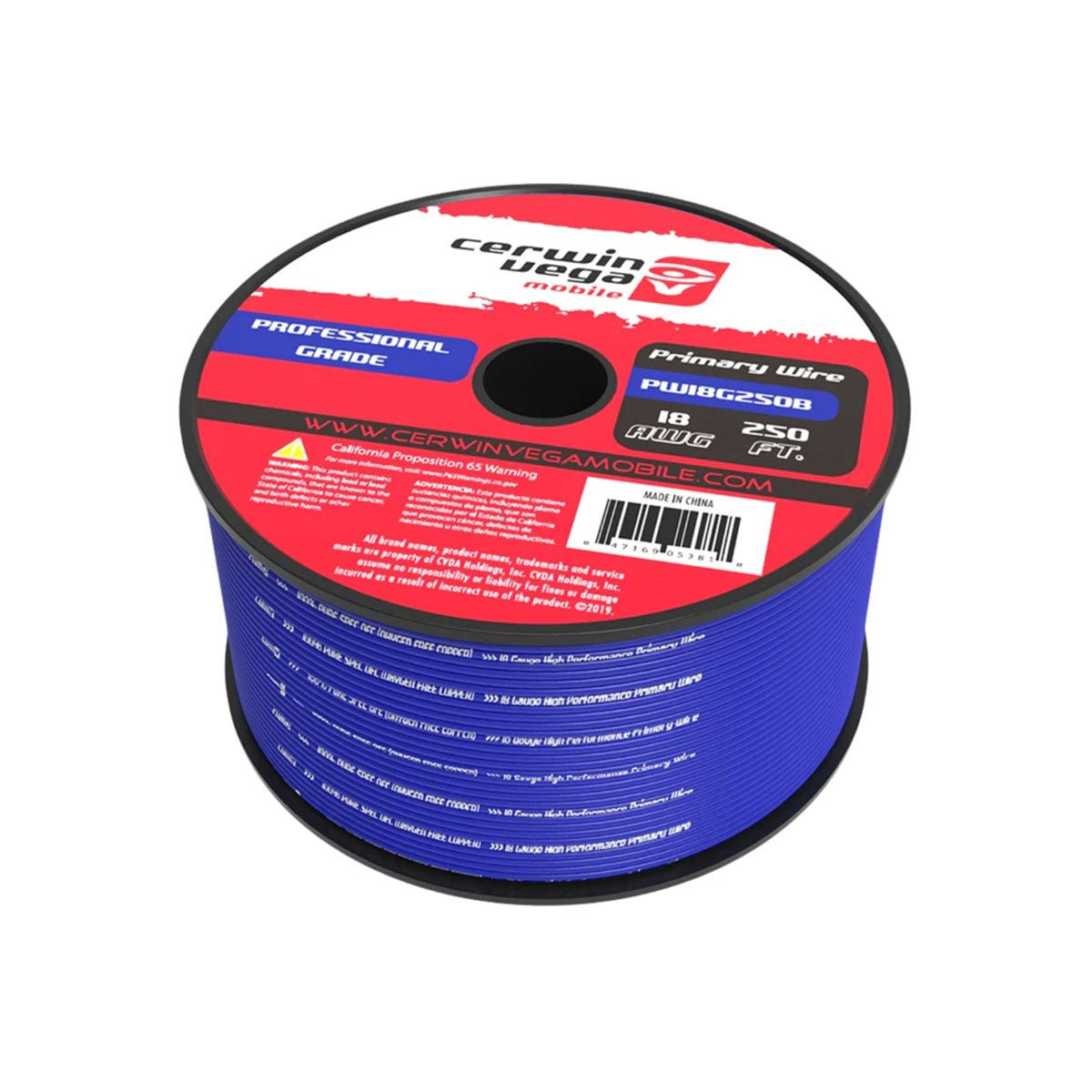 Cerwin Vega PW18G250B - 18 Gauge Primary Wire Blue 250Ft Spool - PW18G250B