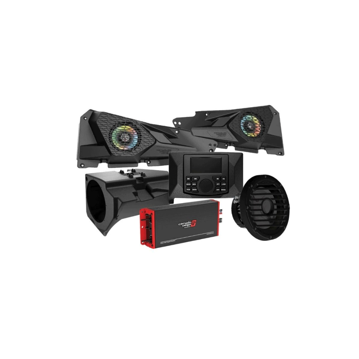 Cerwin Vega RPMRZRKM22 - 2014+ RZR XP Front Speaker Kit with 4 Channel Digital Amplifier and Media Center - RPMRZRKM22