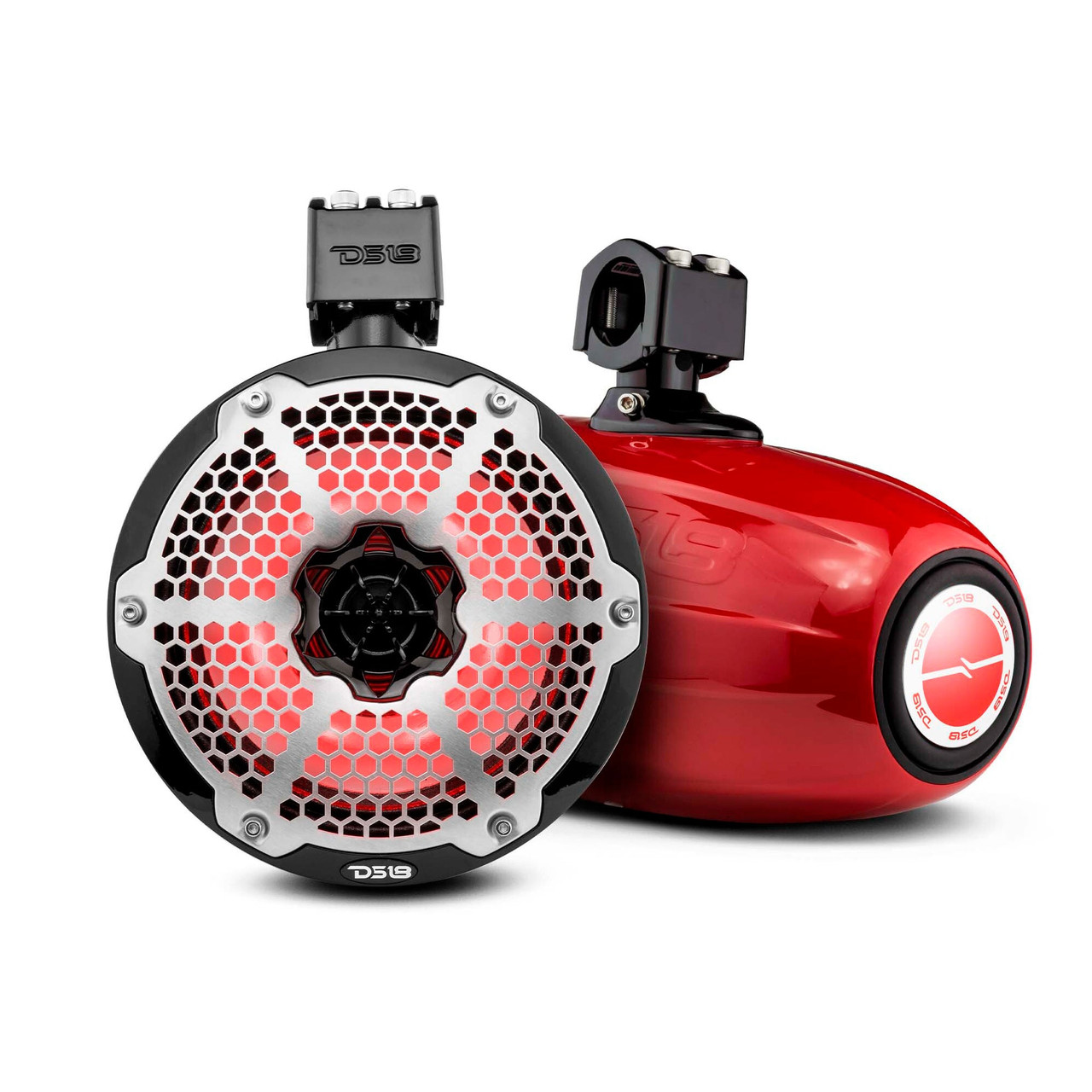 DS18 NXL-X8TPNEO/RD - NXL 8" Neodymium Marine and Powersports Towers with Built-in Passive Radiator, 1" Driver and LED RGB Lights 180 Watts Rms -Red