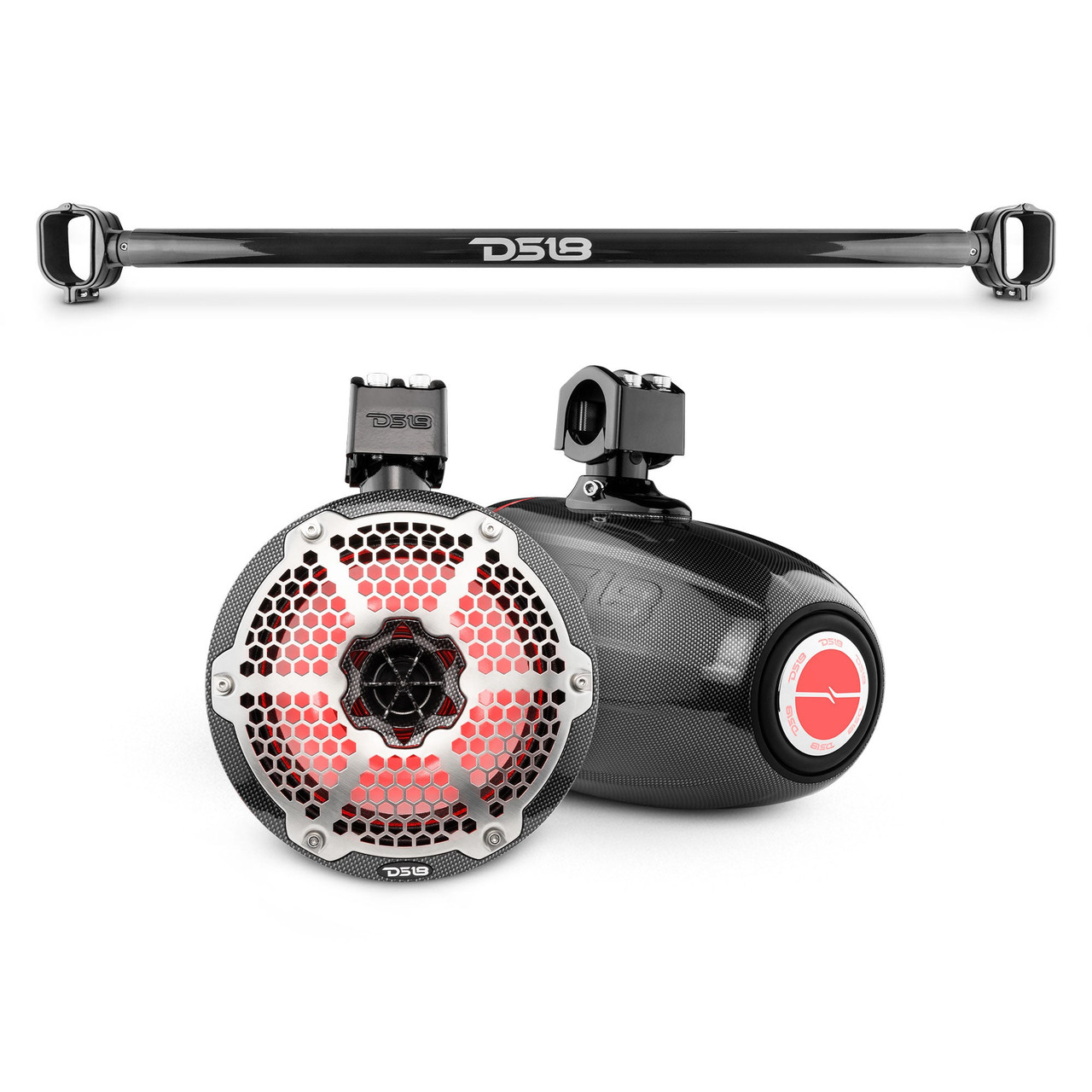 DS18 BRO-TUBE/BK + CF-X8TPNEO - Bronco 6th Gen Mounting Tube Bundle with Dual 8" Marine Tower Speakers with RGB LED Lights