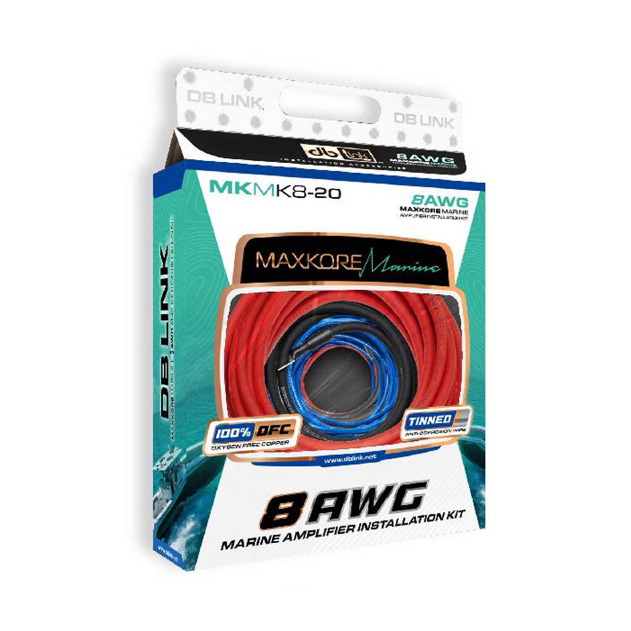 DB Drive MKMK8-20 - 8 Ga. Maxkore Marine Amplifier Kit with 20' PW/GR/REM 100% OFC Tinned Anti-Corrosive Wires