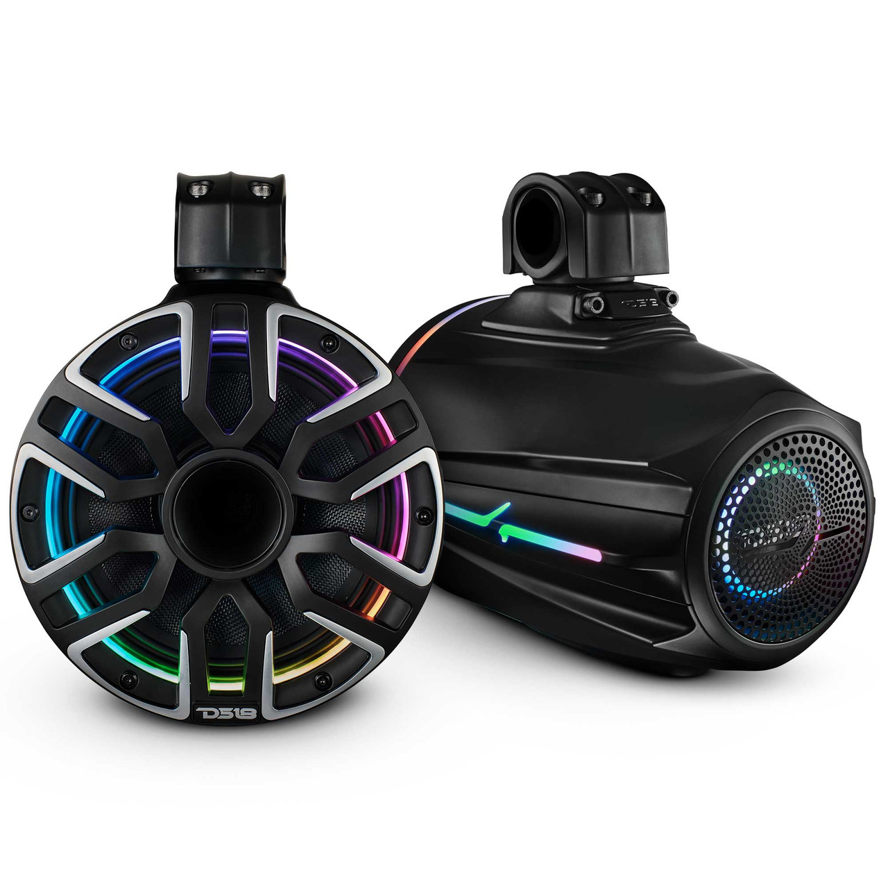 DS18 NVY-M8DTP/BK - 8" Marine Tower Speaker With Neodymium Magnet, Kevlar Cone, Compression Driver & Digital LED Lights | 200W RMS 4-Ohm