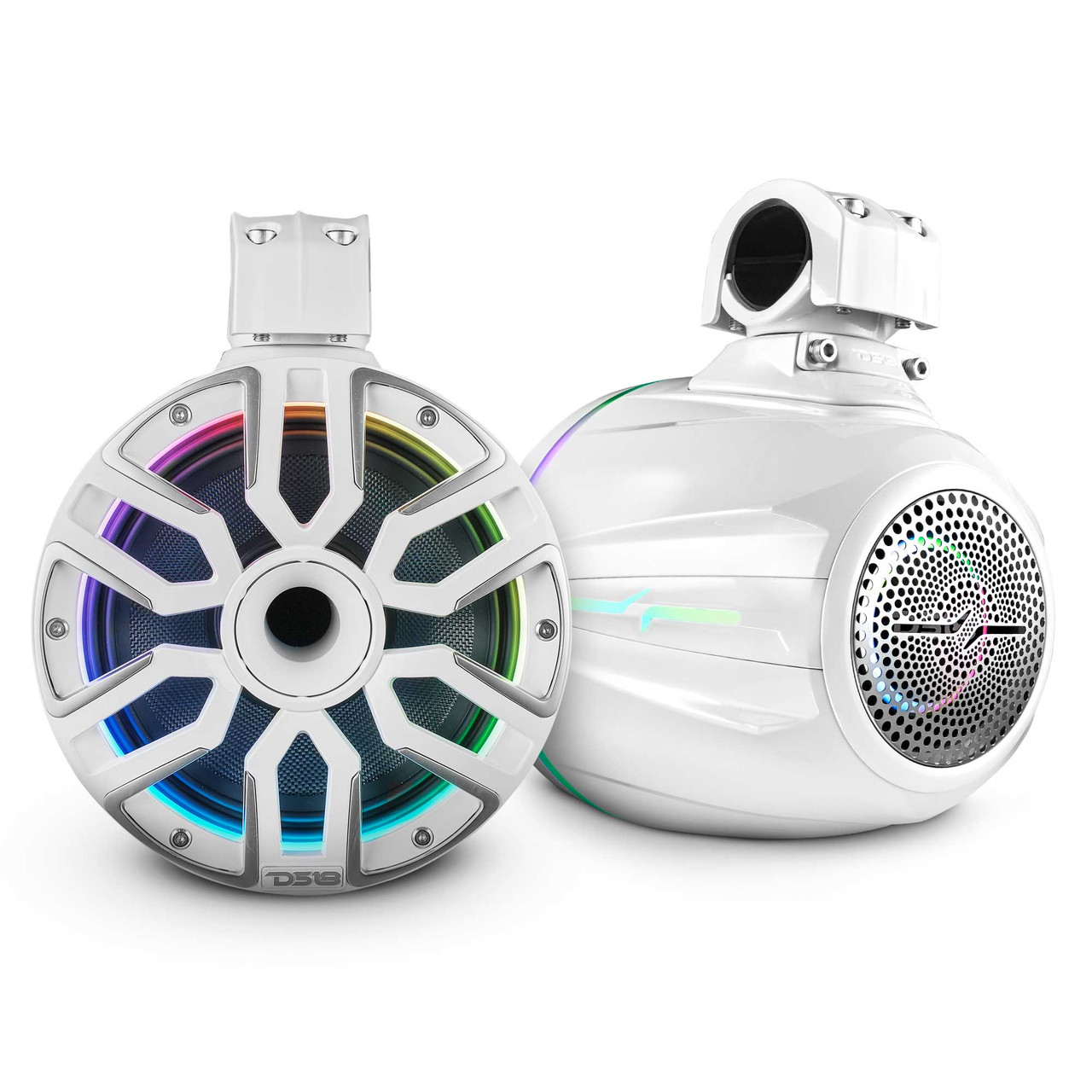 DS18 NVY-M8DTPS/WH - 8” Marine Short Tower Speaker With Neodymium Magnet, Kevlar Cone, Compression Driver And Digital LED Lights | 200W RMS 4-Ohm