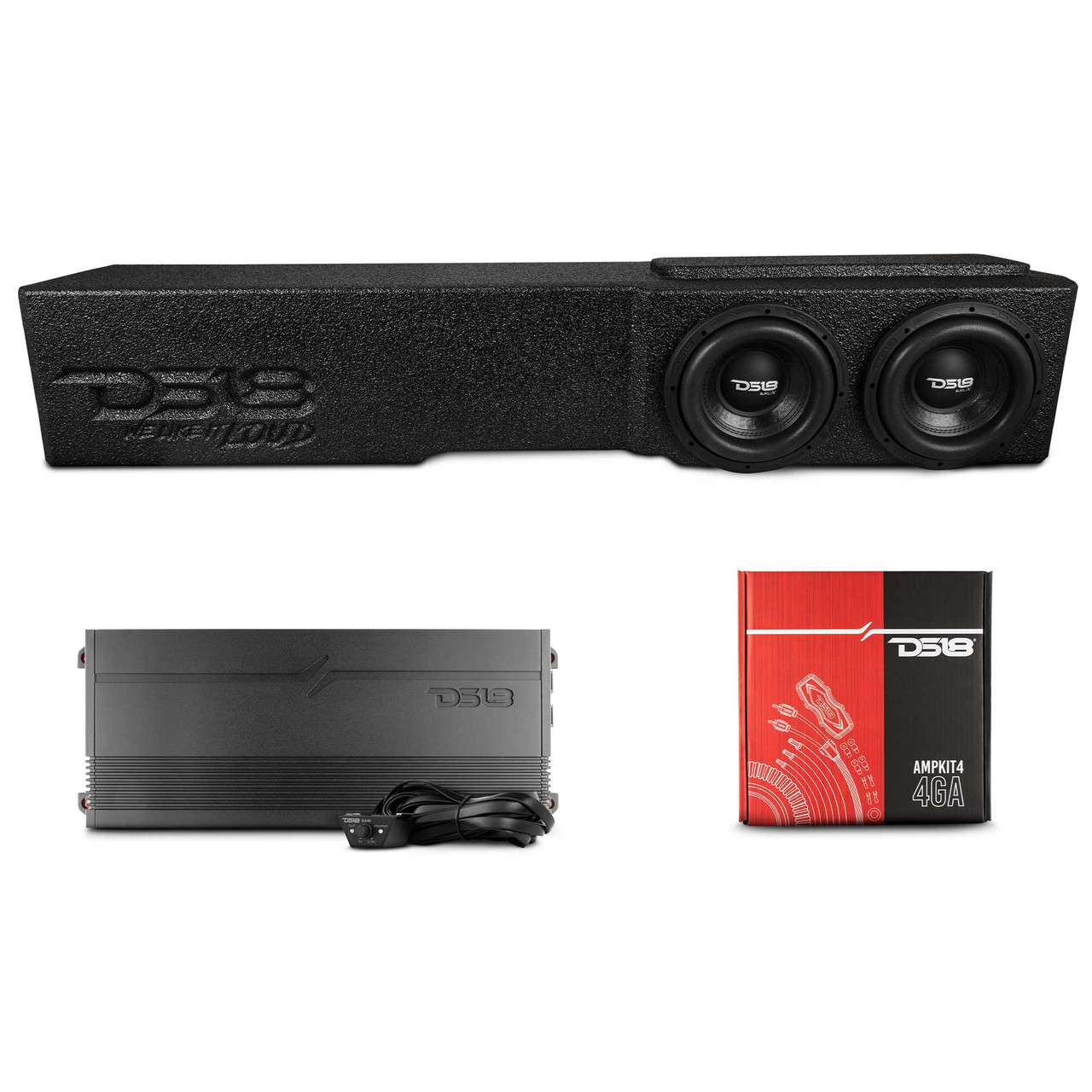 DS18 EBM-FFPUFCG-2X8.LDPKG - Loaded 2 x 8" Subwoofer Enclosure for Chevy/GMC Crew Cabs (2007-2026) and Ford F-150/Super Duty Crew Cabs (2009-2026)