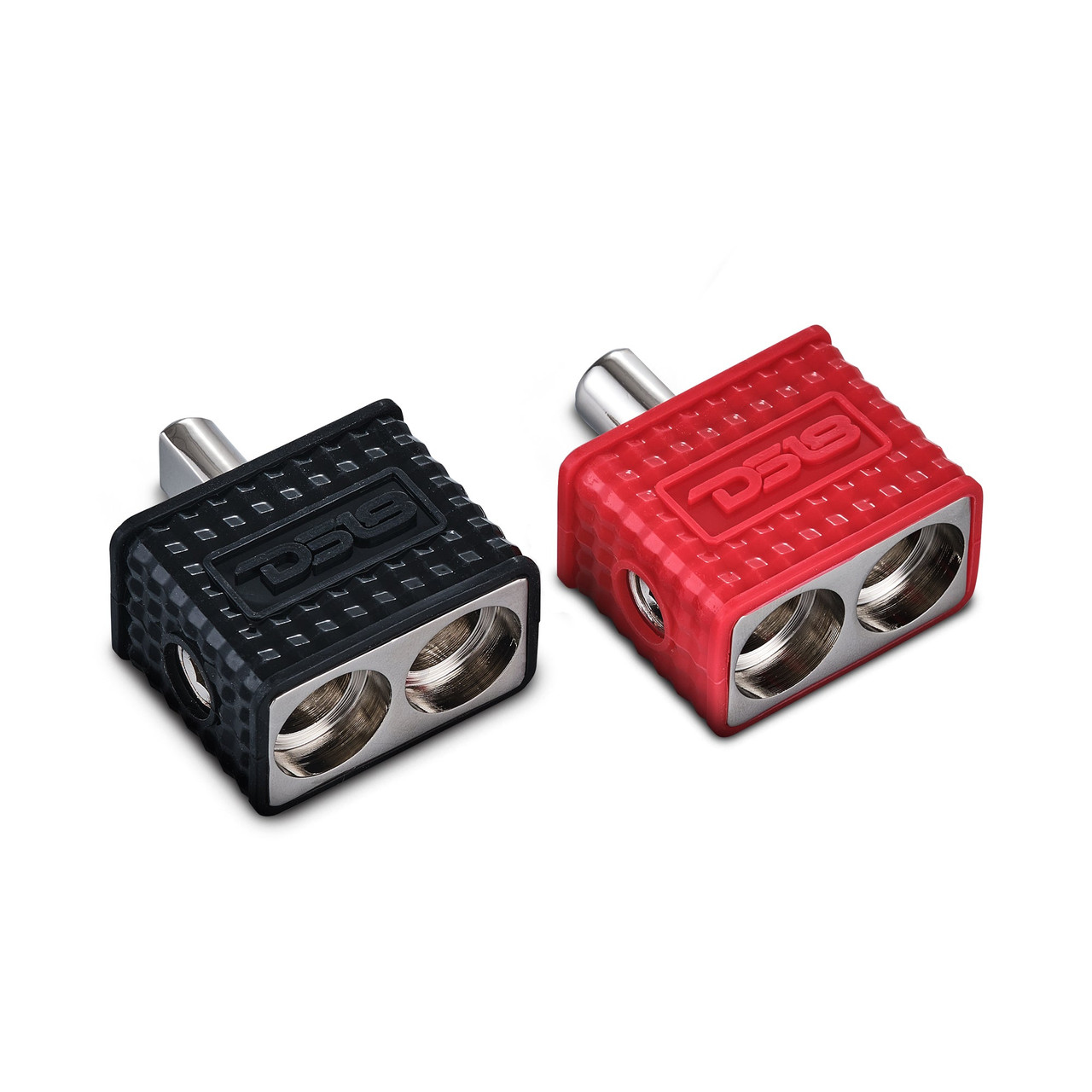 DS18 PID0/0 - Dual 1/0-GA to 1/0-GA Amp Input Reducers with Offset Stub and Silicone Cover - BLACK/RED