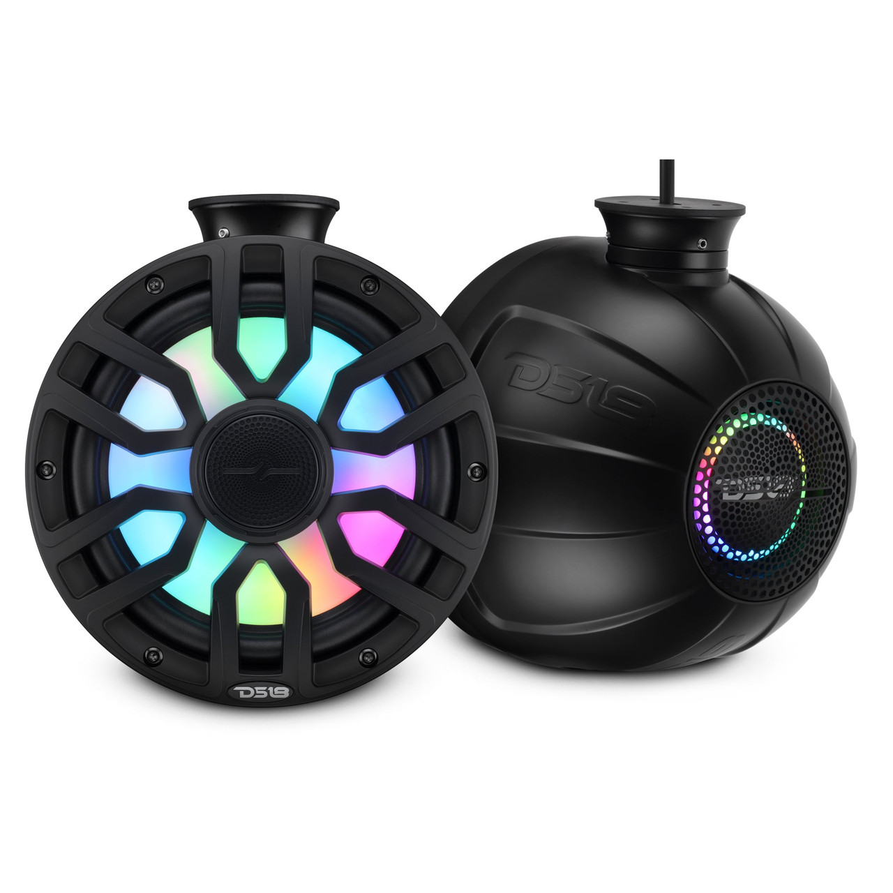DS18 NXL-IQPS8/BK - 8" NXL-iQ Marine Short Tower Coaxial Speakers with Digital LED Lights, 175W RMS, 350W Max, 4-Ohm