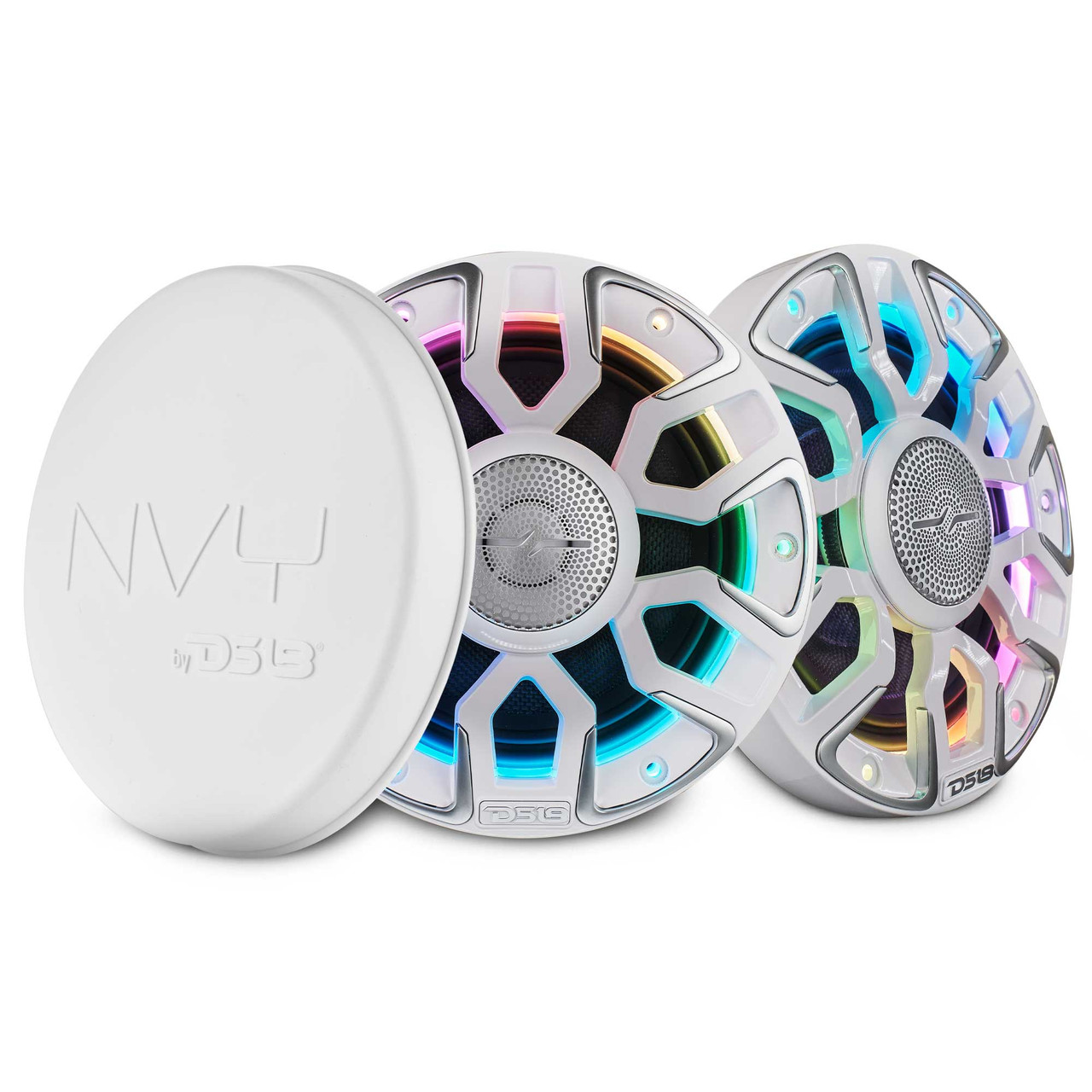 DS18 NVY-M6/WH - 6.5” Marine Coaxial Speaker With Kevlar Cone, Bullet Tweeter, Neodymium Magnet, and Digital LED Lights | 200W RMS 4-Ohm
