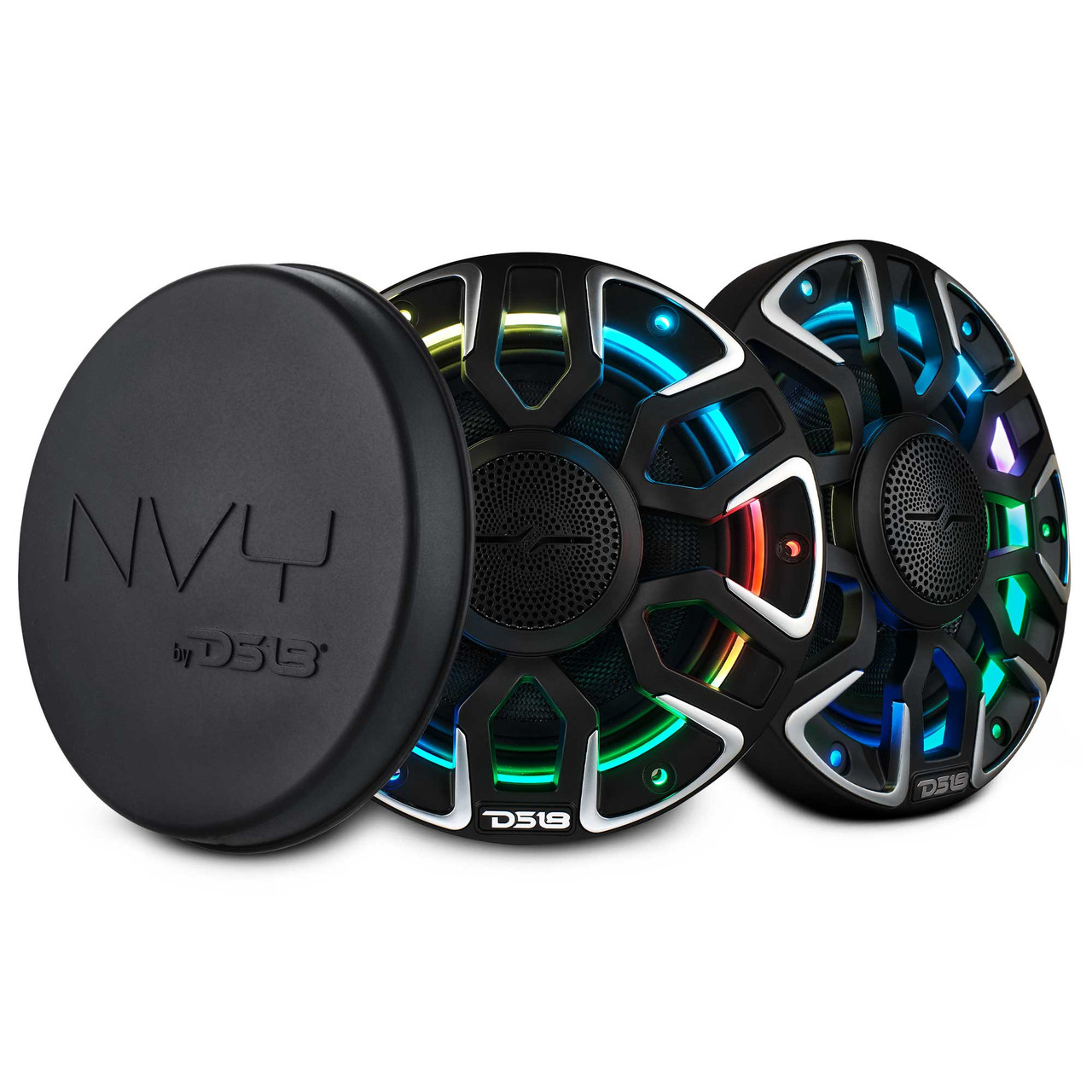 DS18 NVY-M6/BK - 6.5” Marine Coaxial Speaker With Kevlar Cone, Bullet Tweeter, Neodymium Magnet, and Digital LED Lights | 200W RMS 4-Ohm