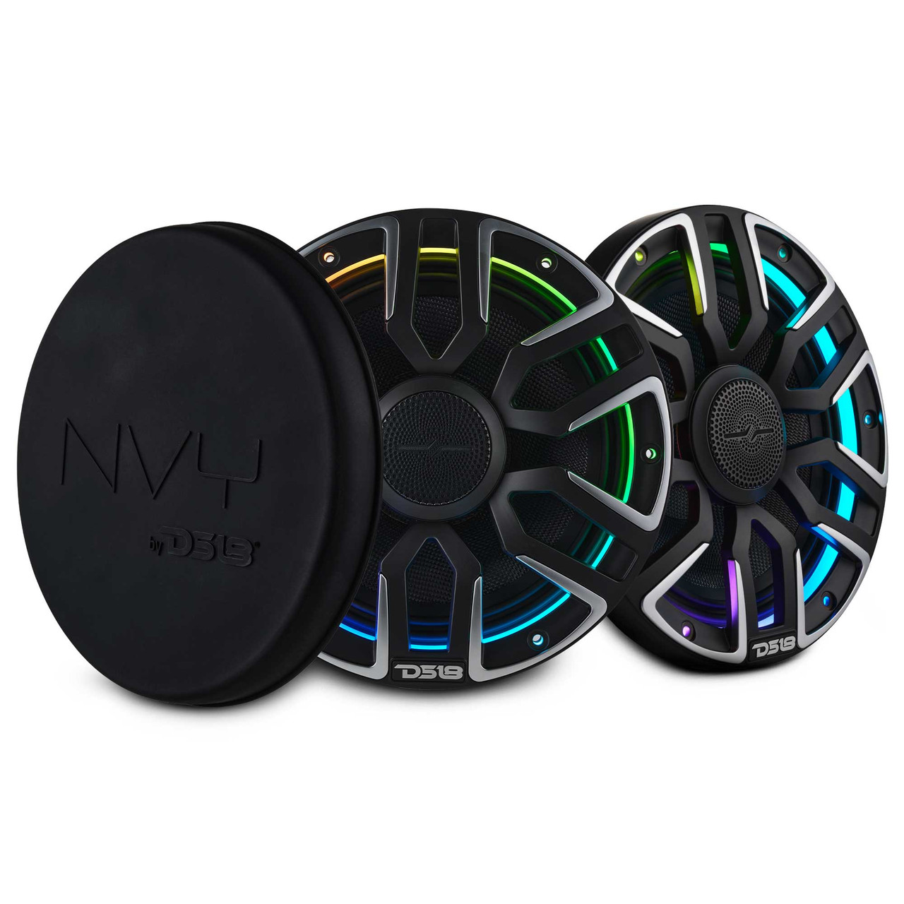 DS18 NVY-M8/BK - 8” Marine Coaxial Speaker With Kevlar Cone, Bullet Tweeter, Neodymium Magnet, and Digital LED Lights | 200W RMS 4-Ohm