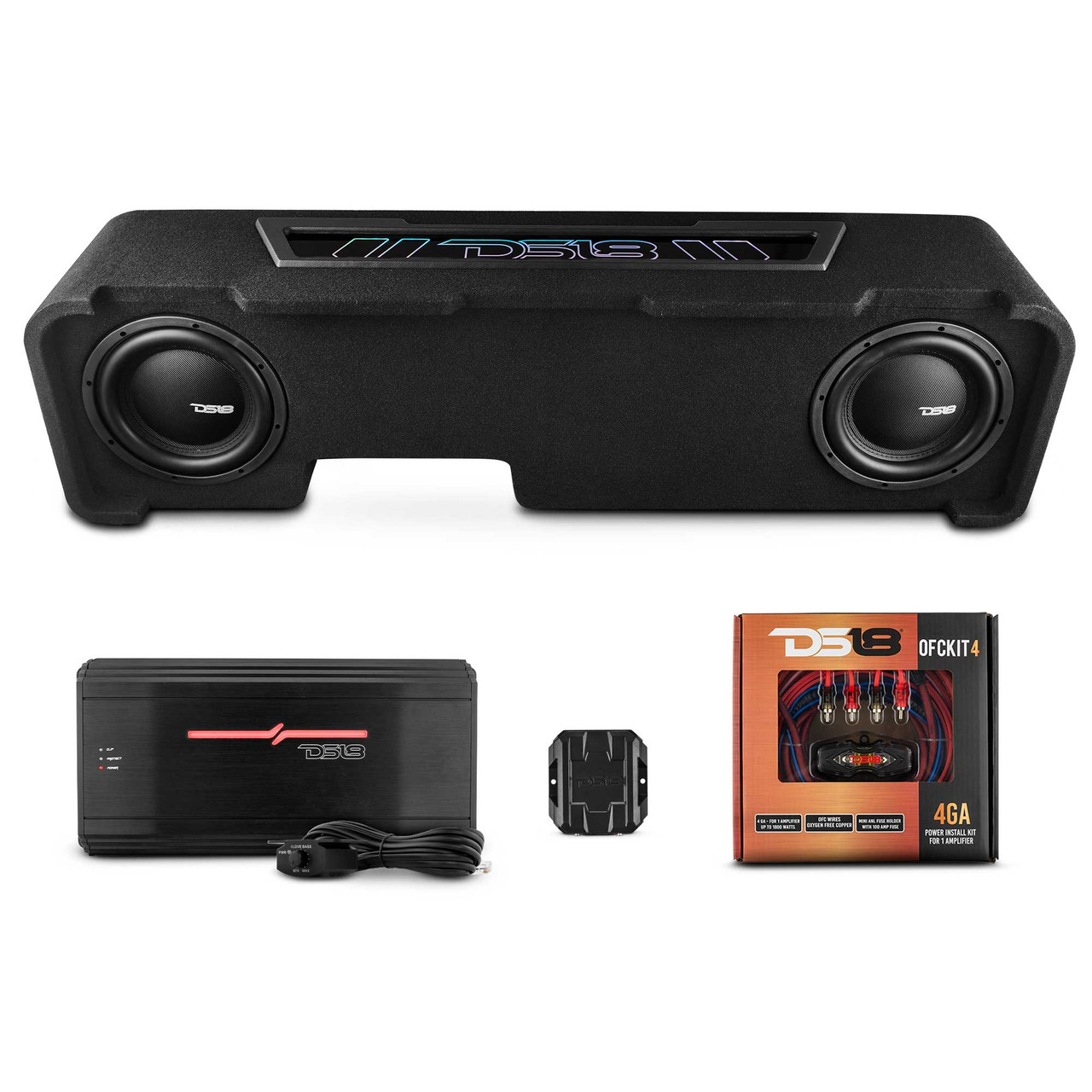 DS18 EXCL-SILVERADOBASS.DF/22-UP.LDPKG - Chevy Silverado Down Firing Subwoofer Enclosure with Dream LED Lights, Amplifier and Wiring Kit