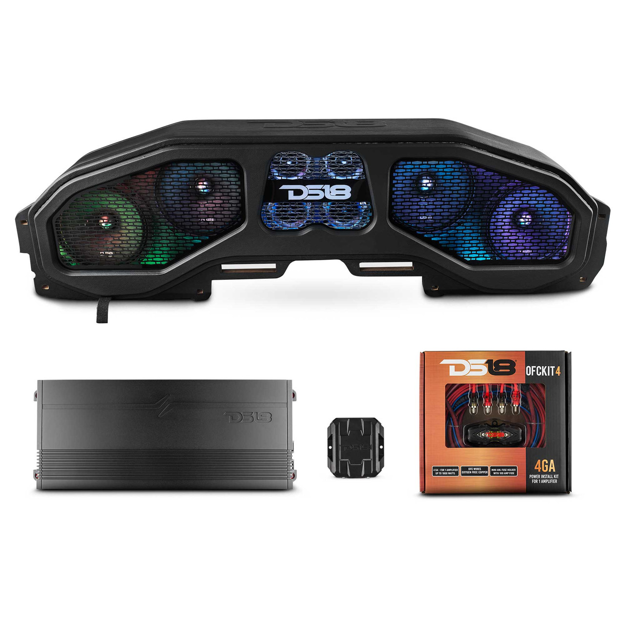 DS18 EXCL-JLTSBAR1-PKG - Jeep JL, JT Overhead Sound Bar Package With Vinyl Finish and Dream LED Lights 4 x 8" and 4 Tweeters (MADE IN USA)