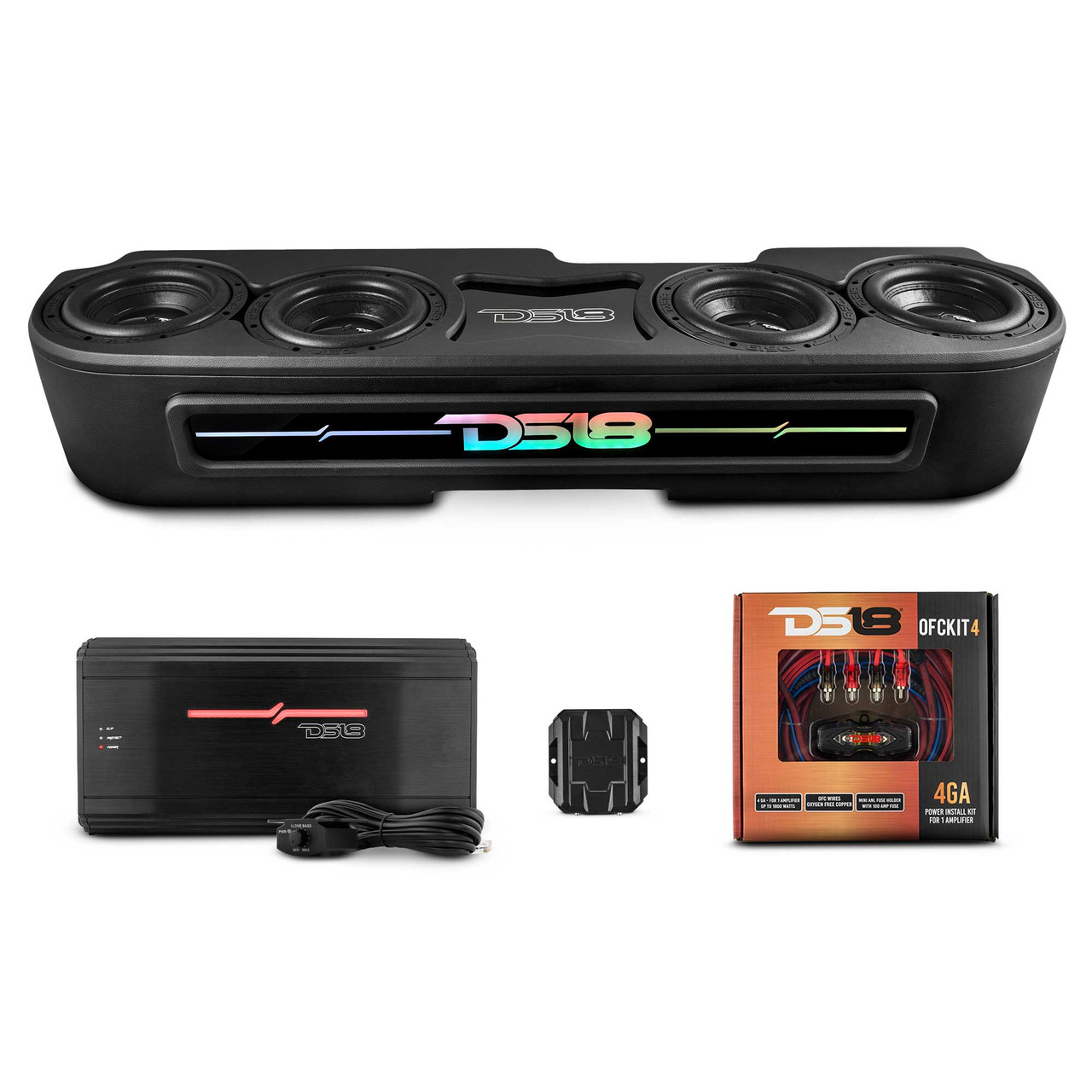 DS18 EXCL-JTBASS1.LDPKG - Jeep JT 4 x 8" Subwoofer Enclosure Package With Vinyl Finish and Dream LED Lights (MADE IN USA)