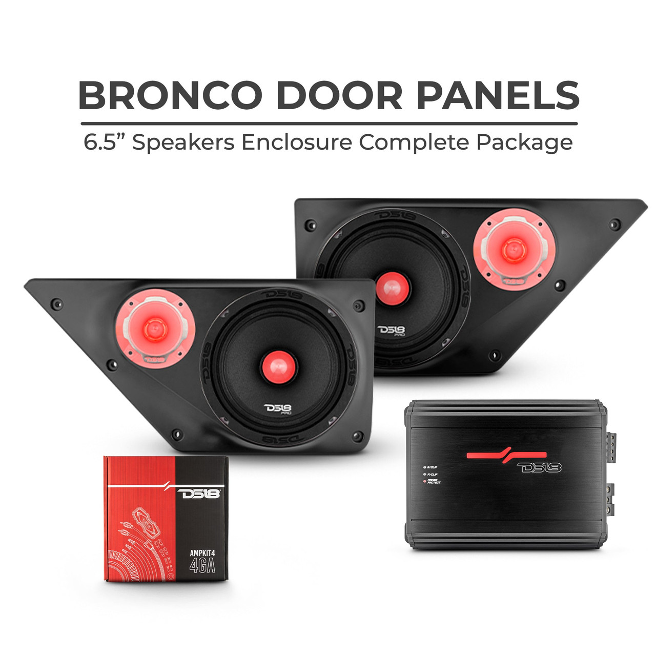 DS18 BRO-FD-LR-PKG - Ford Bronco 6th GEN Loaded Front Door 6.5" Speakers and 3.78" Tweeter Speaker Panels Package