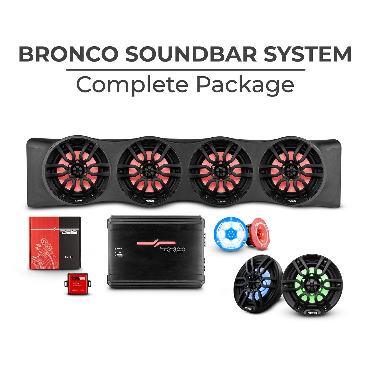 DS18 BRO-SBARPKG/BKM - Bronco 6th Gen 4 Door Rear Mount Sound Bar System Complete Package.