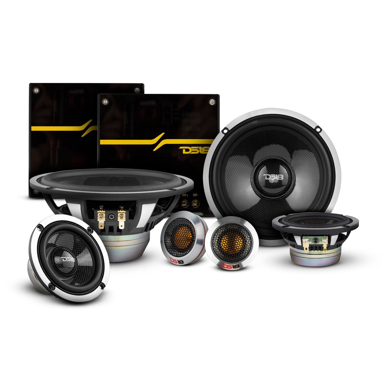 DS18 DX3N - DX 6.5" 3- Way Neodymium Component Speaker System With Carbon Fiber Cone 290 Watts Rms 4-Ohm