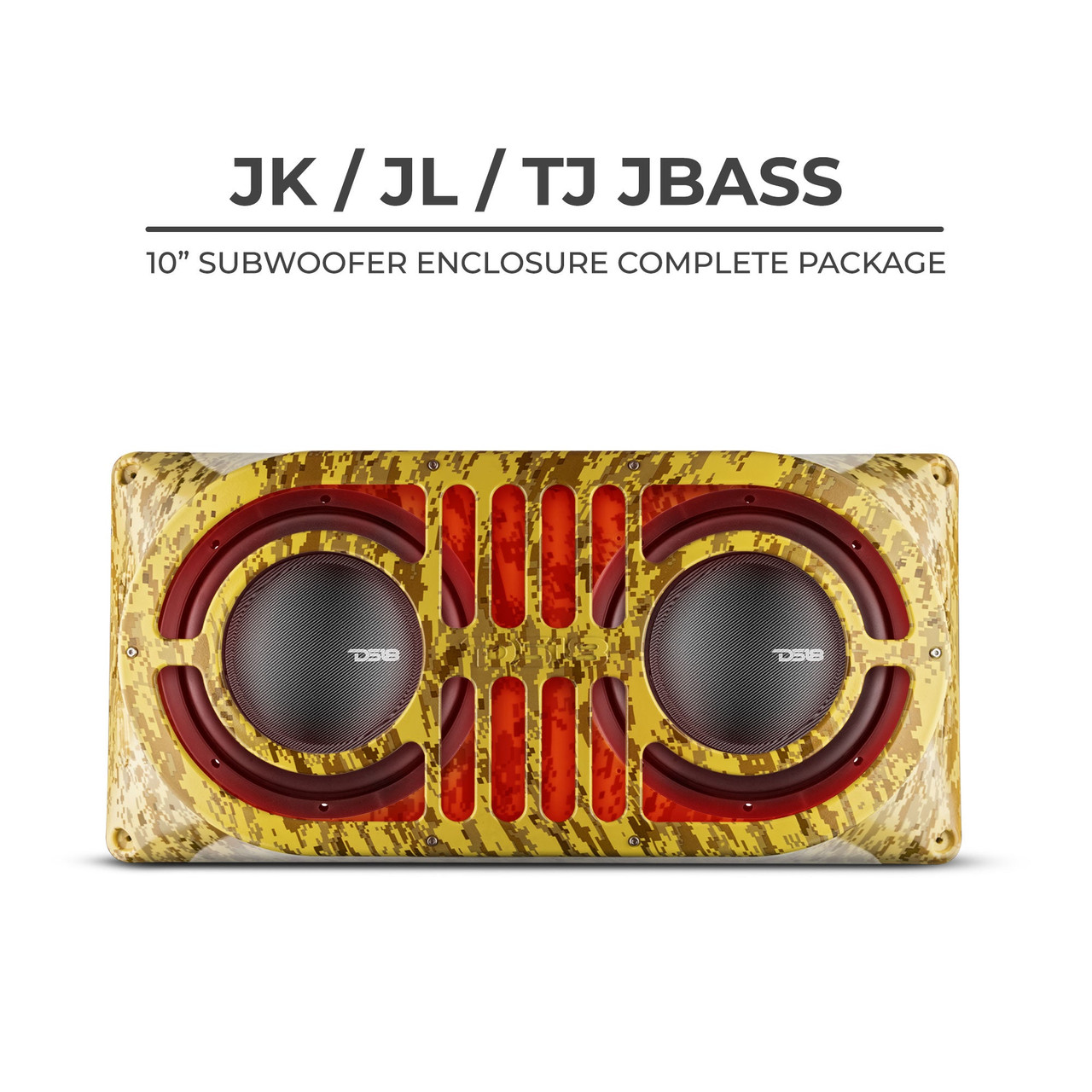 DS18 JBASSTACTICOMBOTN - Jeep Wrangler TJ, JK & JL Shallow Subwoofer Tactical Package -  TAN EDITION