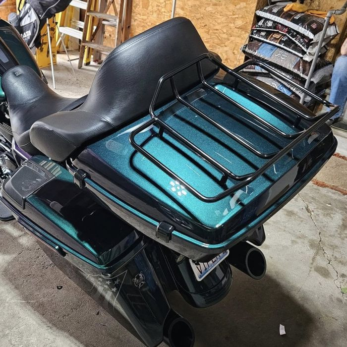 Color Matched Chopped Tour Pack w/ Full Backrest & Black Hardware for Harley® Touring '97-'26