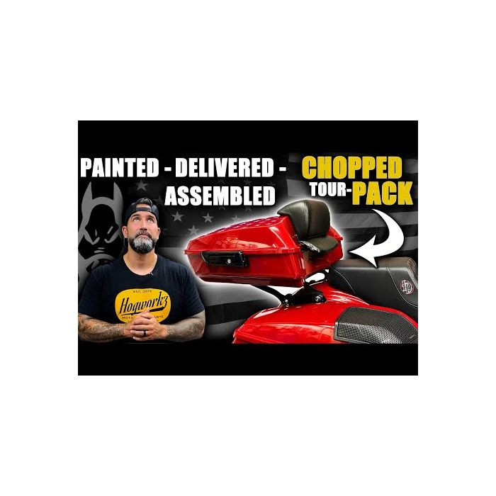 Color Matched Chopped Tour Pack w/ Full Backrest & Black Hardware for Harley® Touring '97-'26