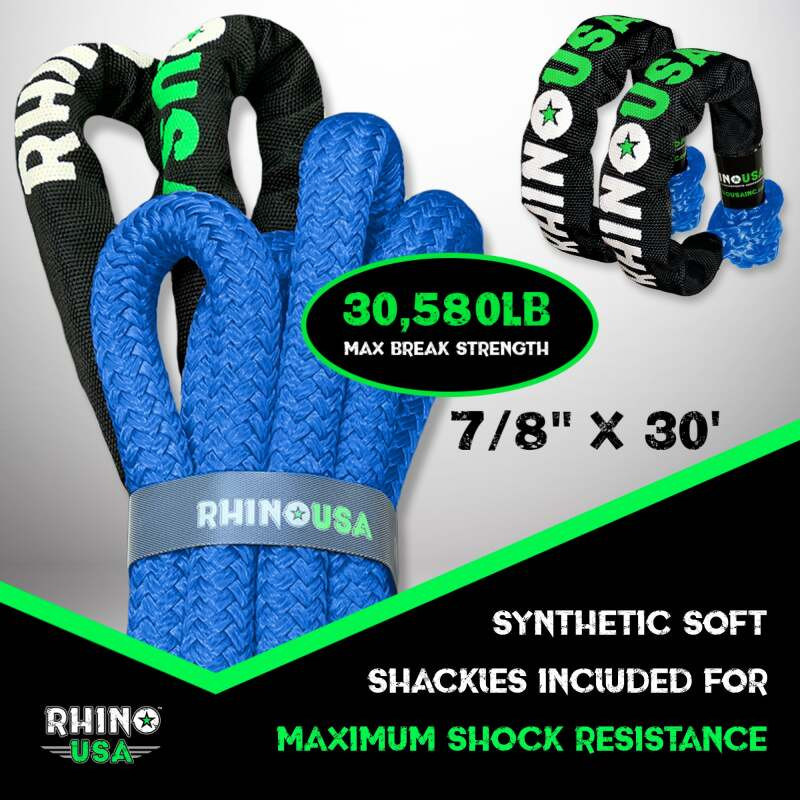 Rhino USA RG-KRKIT78X30-BLU Rhino USA 7/8In X 30Ft Kinetic Rope Recovery Kit W/Soft Shackles (Blue)
