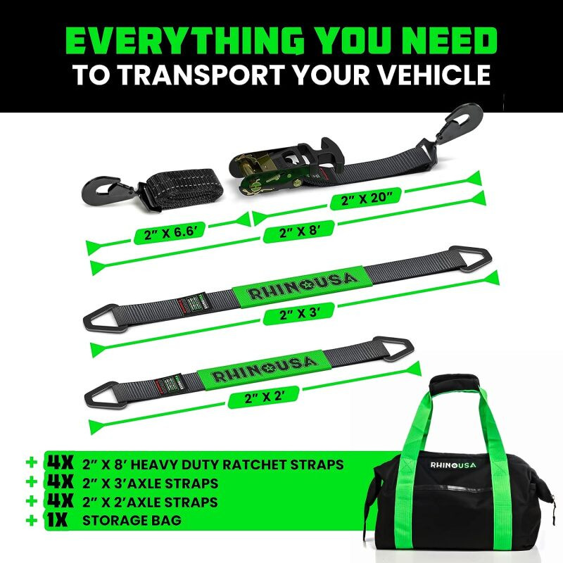 Rhino USA TD-VS2INKIT-SNAP Rhino USA Heavy Duty Vehicle Tie Down Kit (Snap Hook)