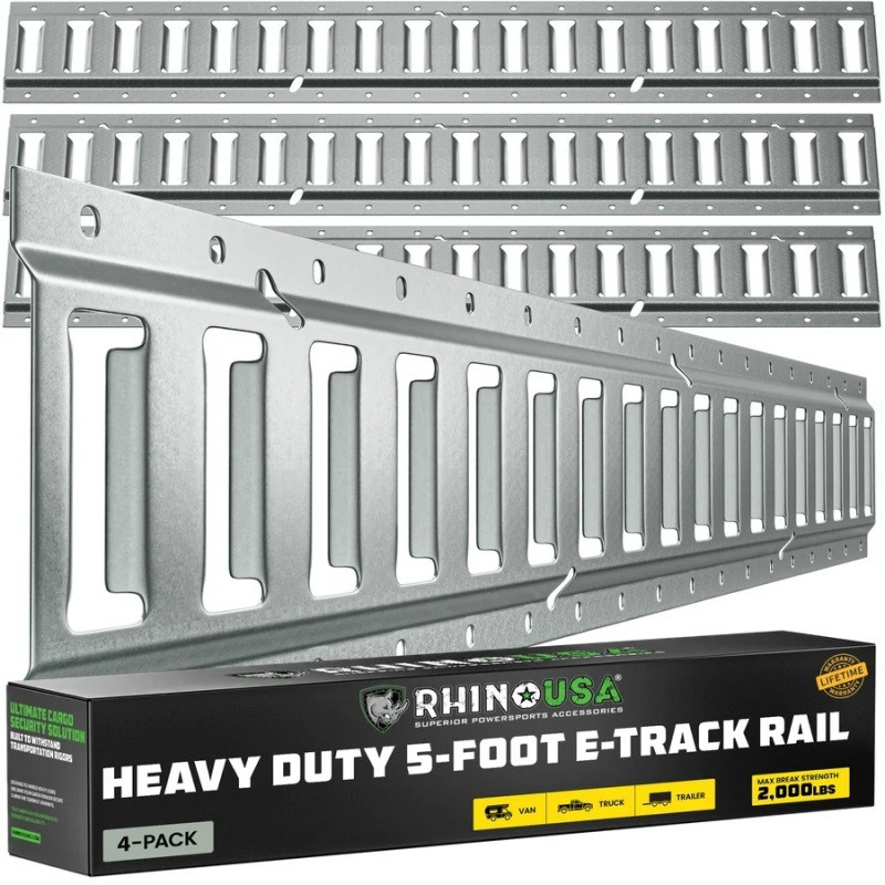 Rhino USA TD-ETRAIL5-4PK-SVR Rhino USA 5Ft E-Track Tie-Down Rails, Silver (4 Pack)