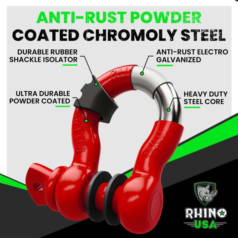Rhino USA RNO-RED-SHACKLES Rhino USA 3/4In D-Ring Shackle Set (2-Pack)(Red)