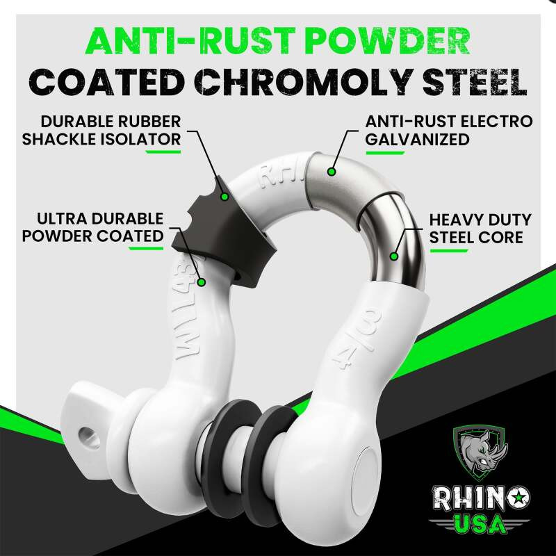 Rhino USA RNO-WHT-SHACKLES Rhino USA 3/4In D-Ring Shackle Set (2-Pack)(White)