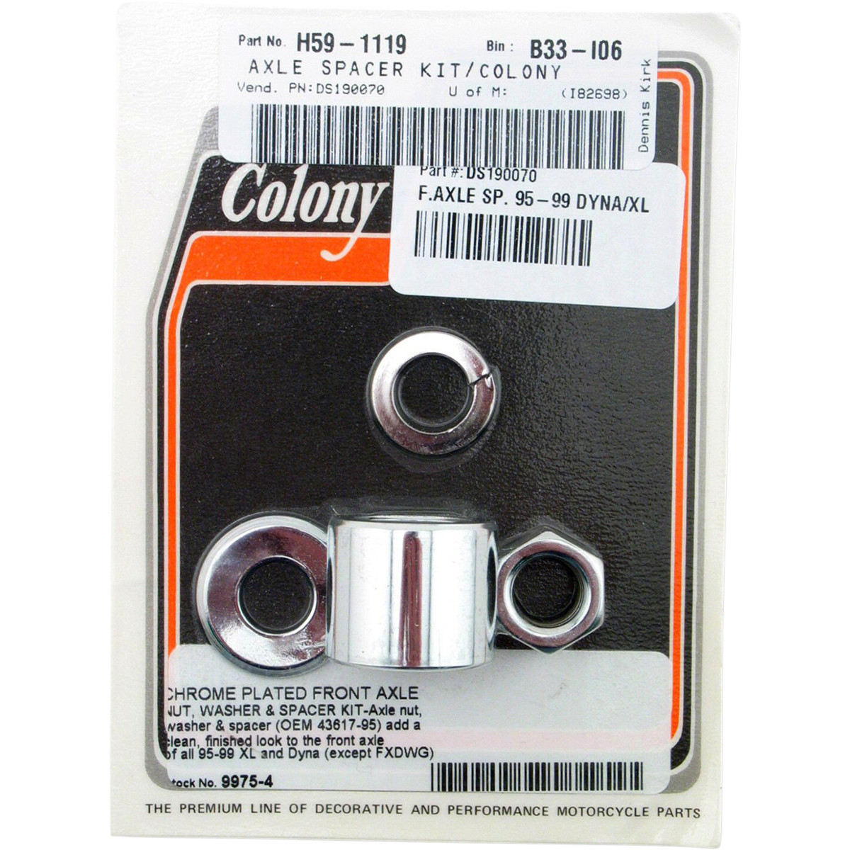 Colony #9975-4 - Axle Spacer Kit - Front - '95-'99 Dyna/Sportster