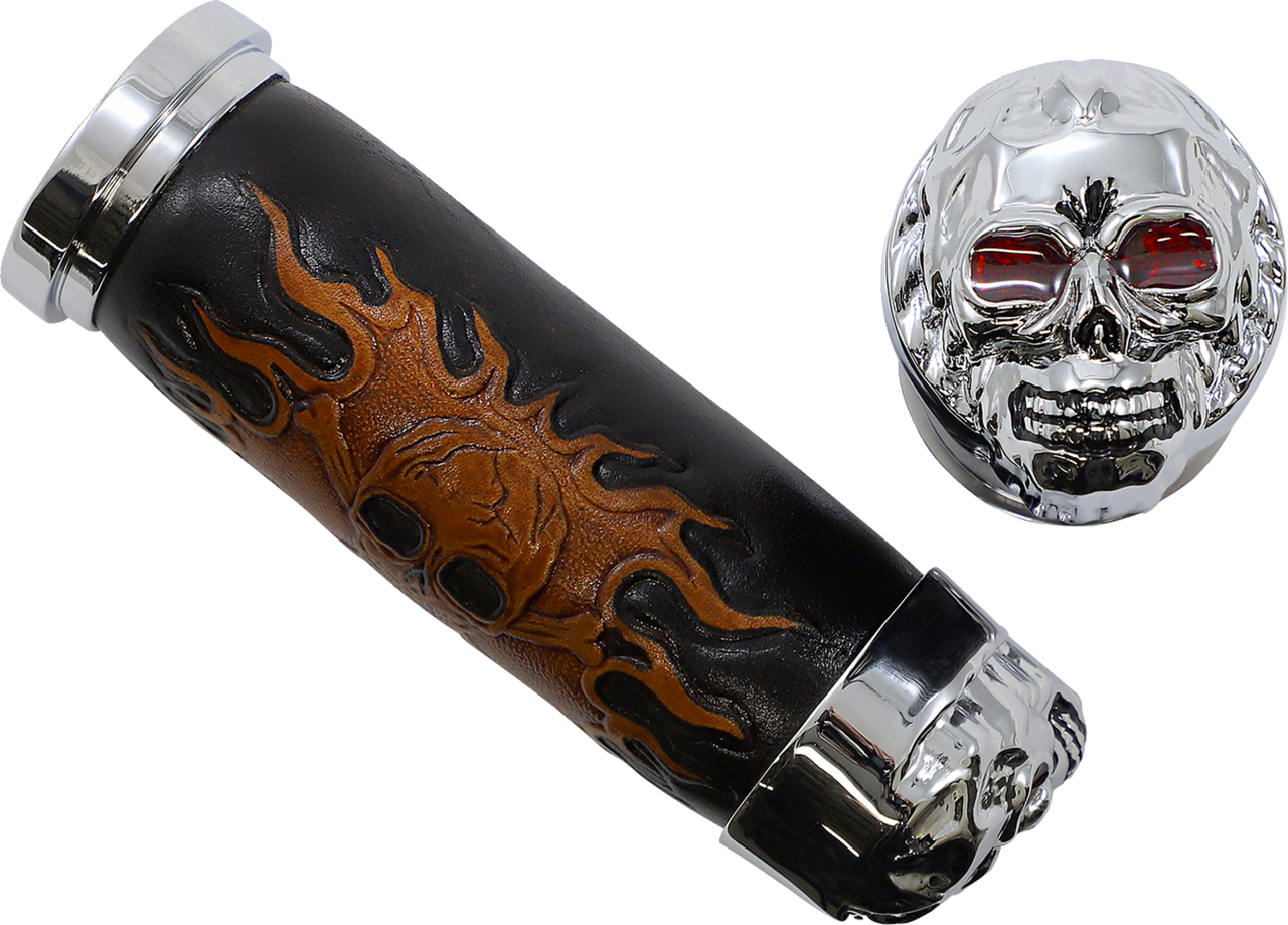 Drag Specialties Skull Grips - Red Eyes - Chrome