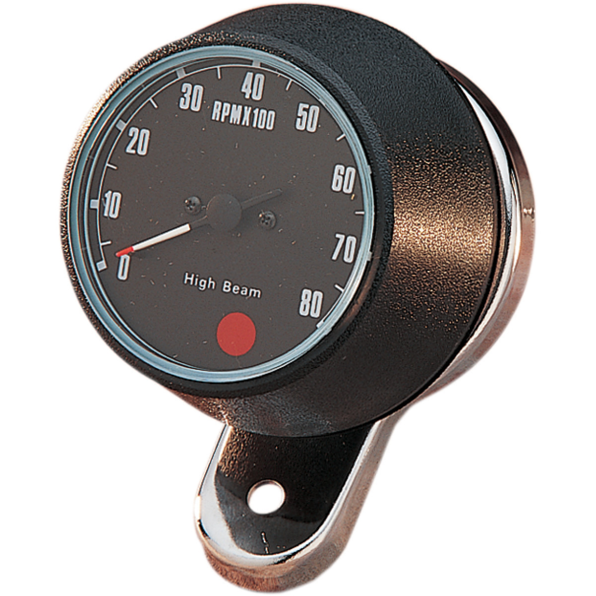 Drag Specialties - 8000 RPM Mechanical Tachometer - Chromed Bracket - Black Face