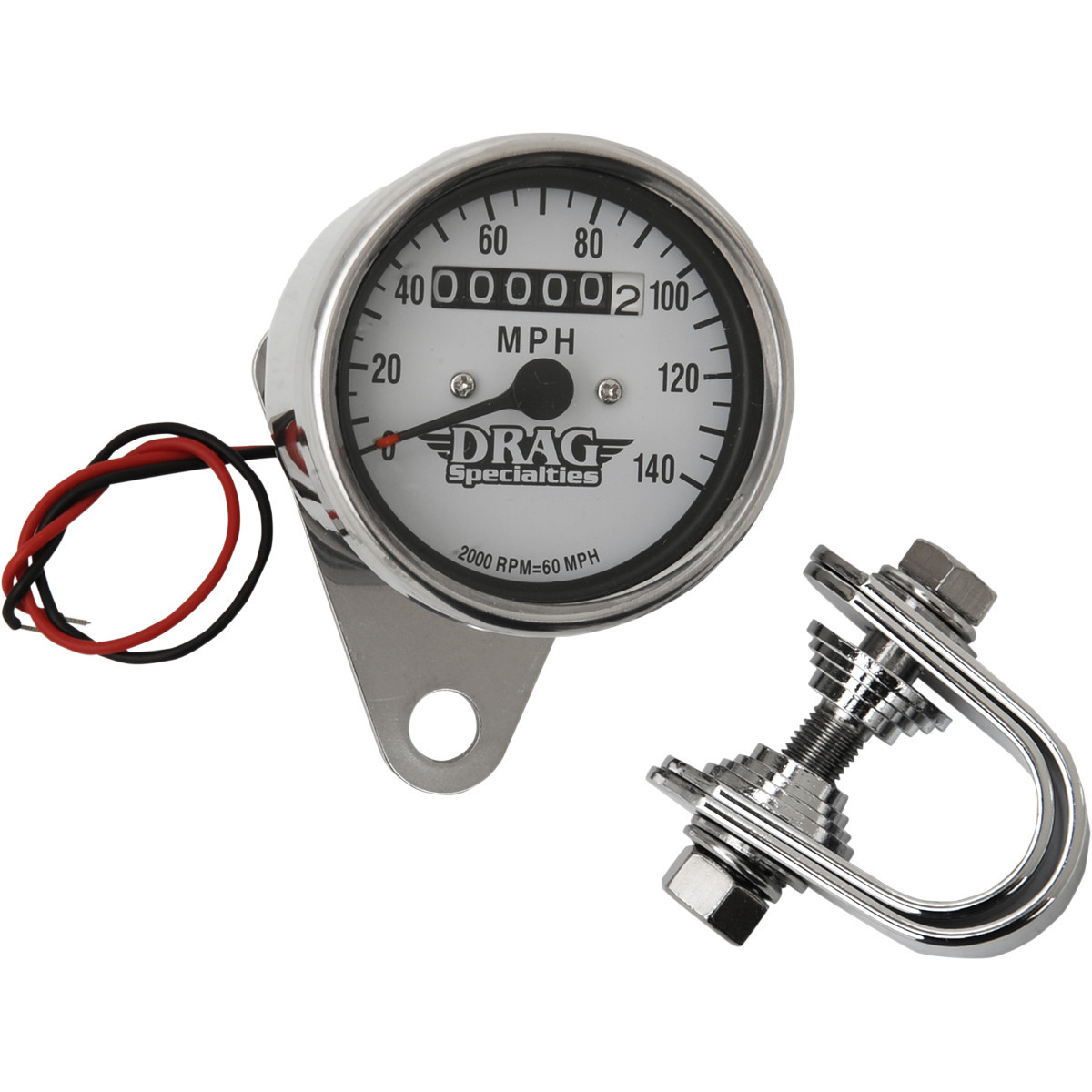 Drag Specialties - 2.4" MPH Mini LED Mechanical Speedometer/Indicators - Chrome Housing - White Face - 2:1