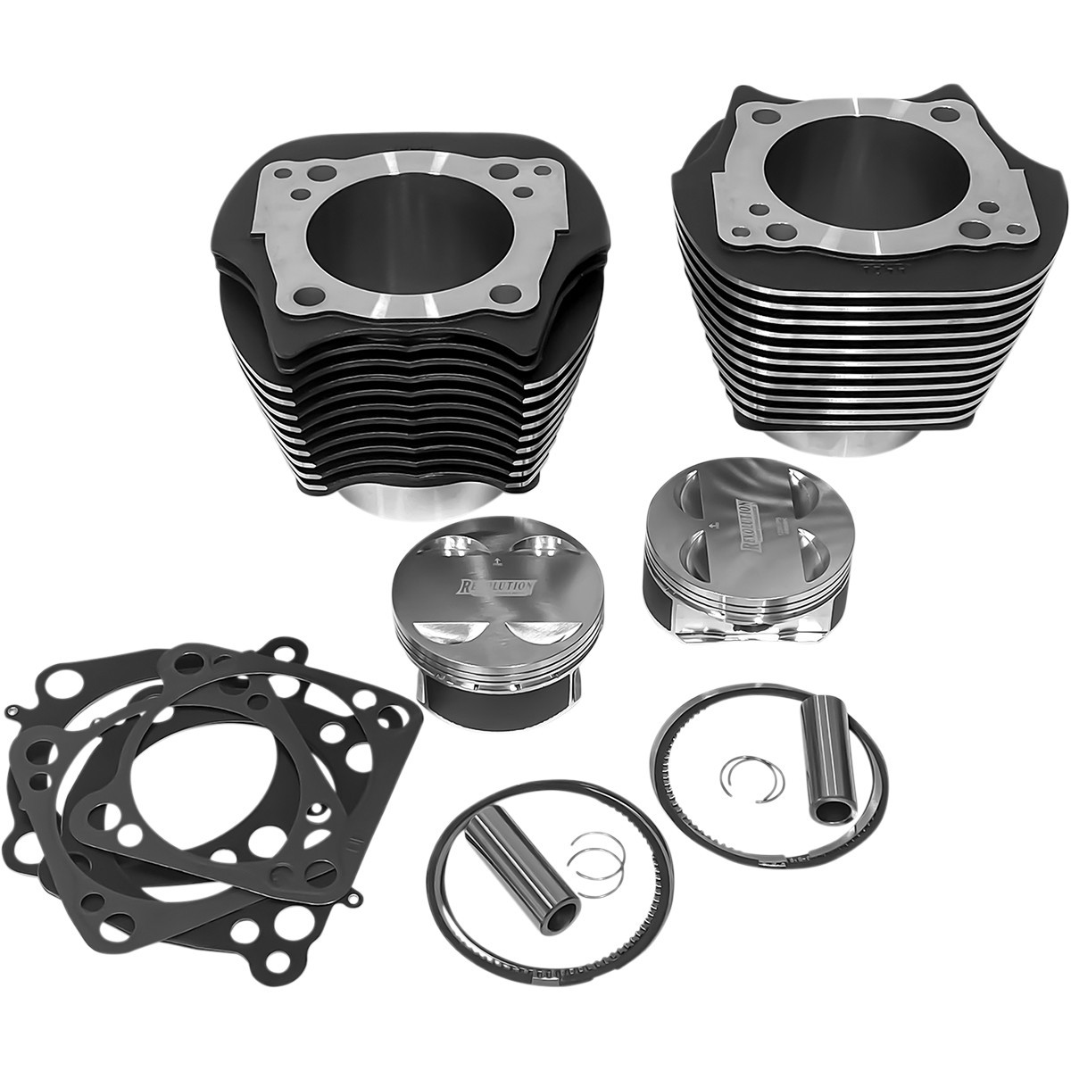 Revolution Performance, LLC #RP201-607W - Cylinder Kit - 128" - Big Bore - Black Granite with Highlighted Fins - 114"/117" M8