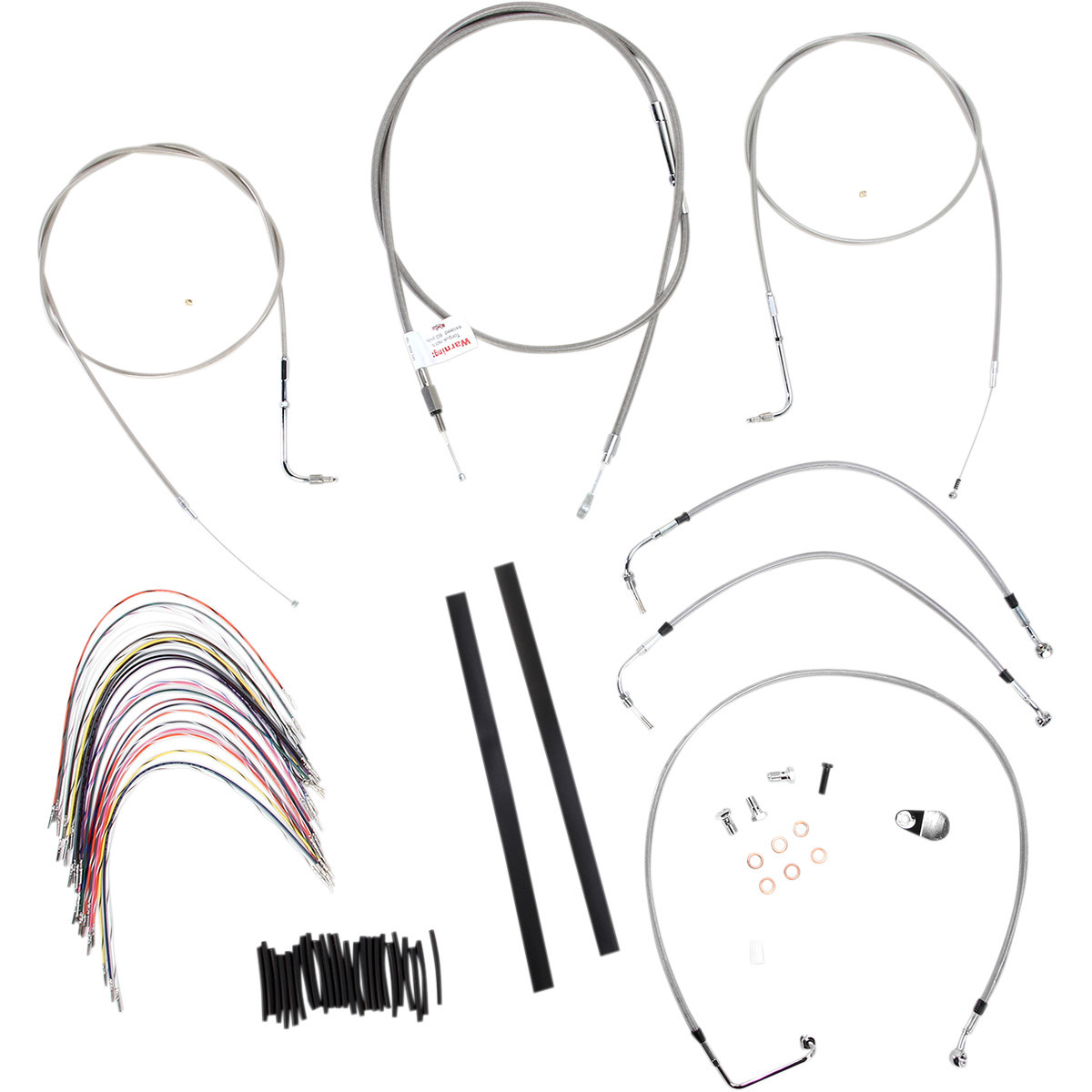 Burly Brand #B30-1077 - Complete Stainless Braided Handlebar Cable/Brake Line Kit - 16" Ape Hangers - '97-'99 Touring