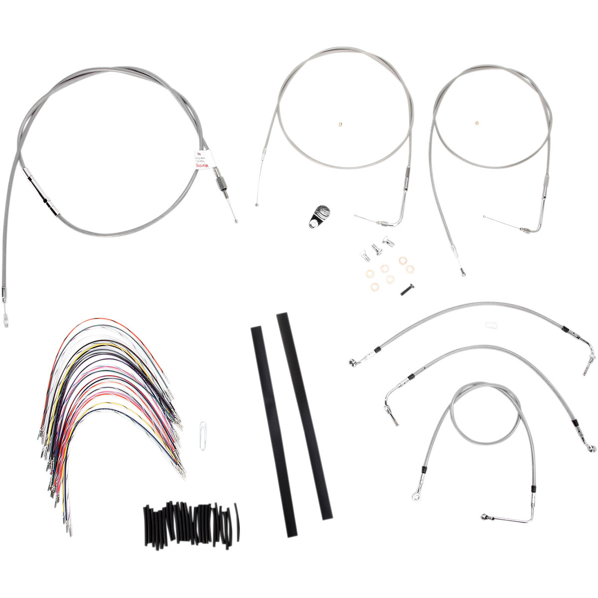 Burly Brand #B30-1080 - Complete Stainless Braided Handlebar Cable/Brake Line Kit - 16" Ape Hangers - '00-'06 Touring