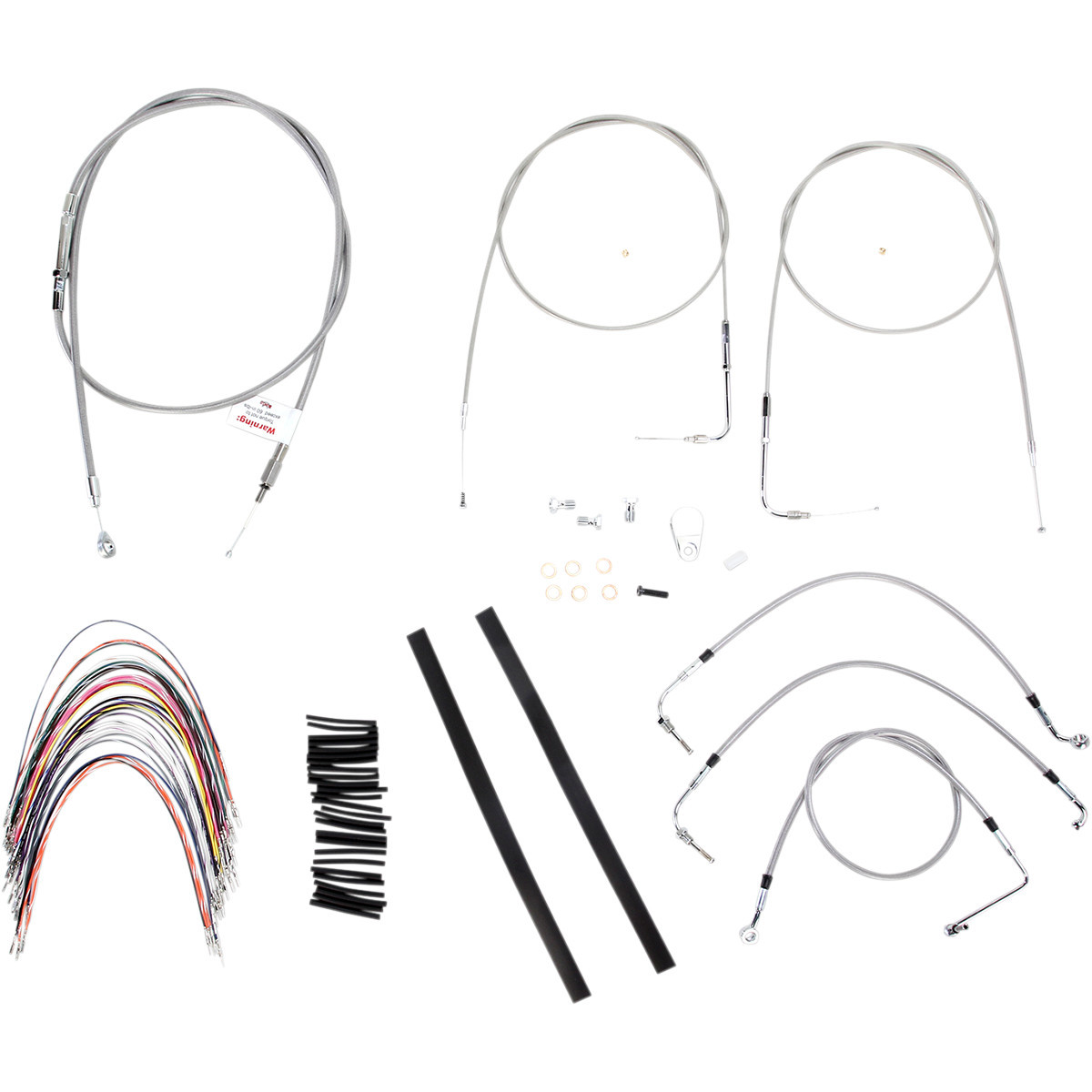Burly Brand #B30-1085 - Complete Stainless Braided Handlebar Cable/Brake Line Kit - 14" Ape Hangers - '07 Touring
