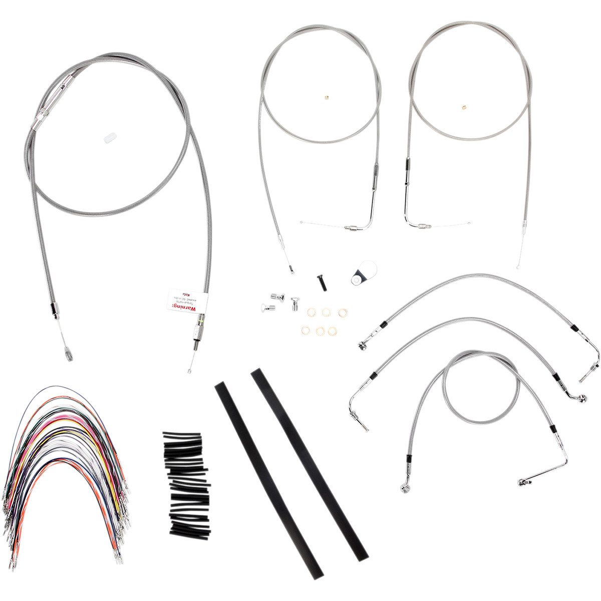 Burly Brand #B30-1086 - Complete Stainless Braided Handlebar Cable/Brake Line Kit - 16" Ape Hangers - '07 Touring