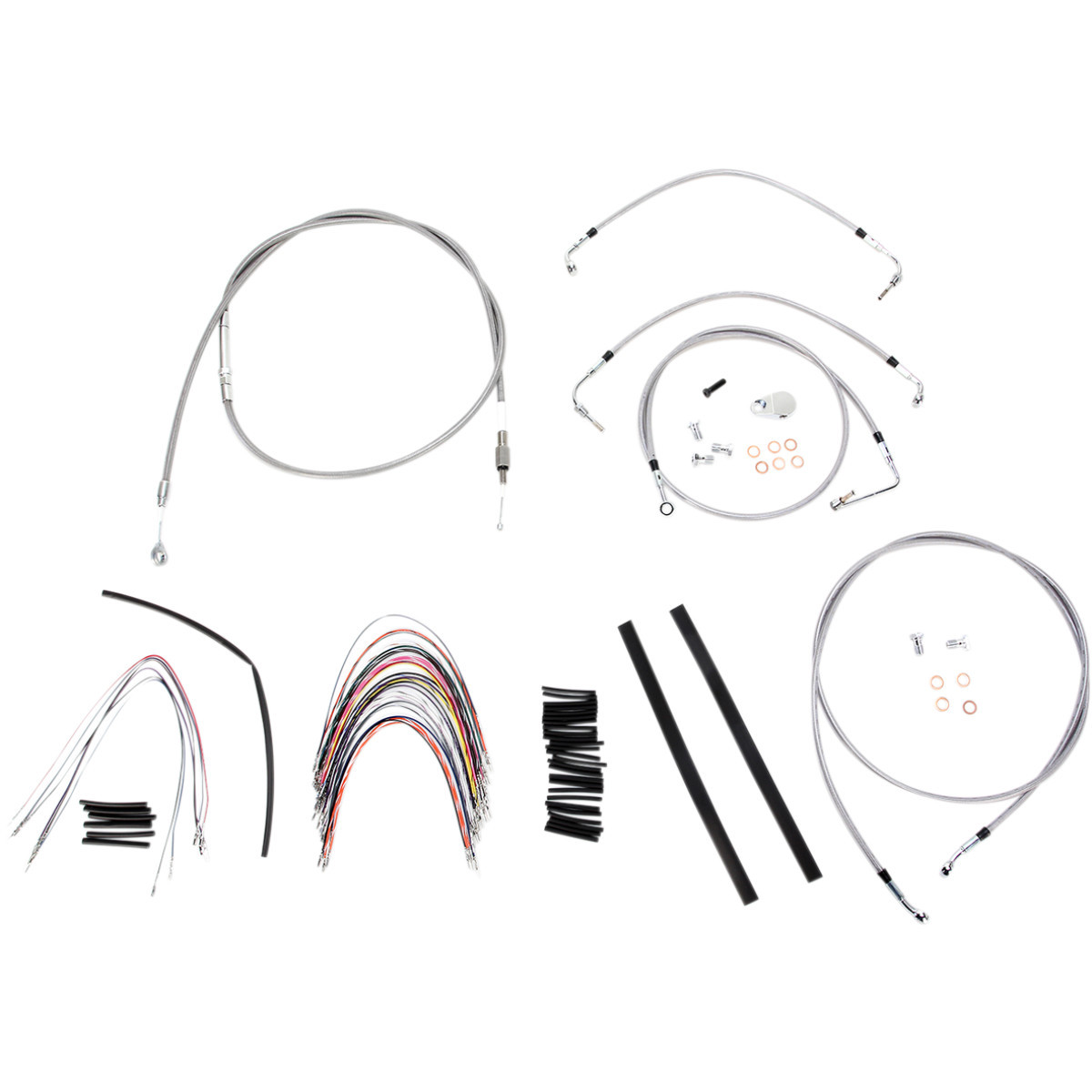 Burly Brand #B30-1095 - Complete Stainless Braided Handlebar Cable/Brake Line Kit - 16" Ape Hangers- '08-'13 Touring
