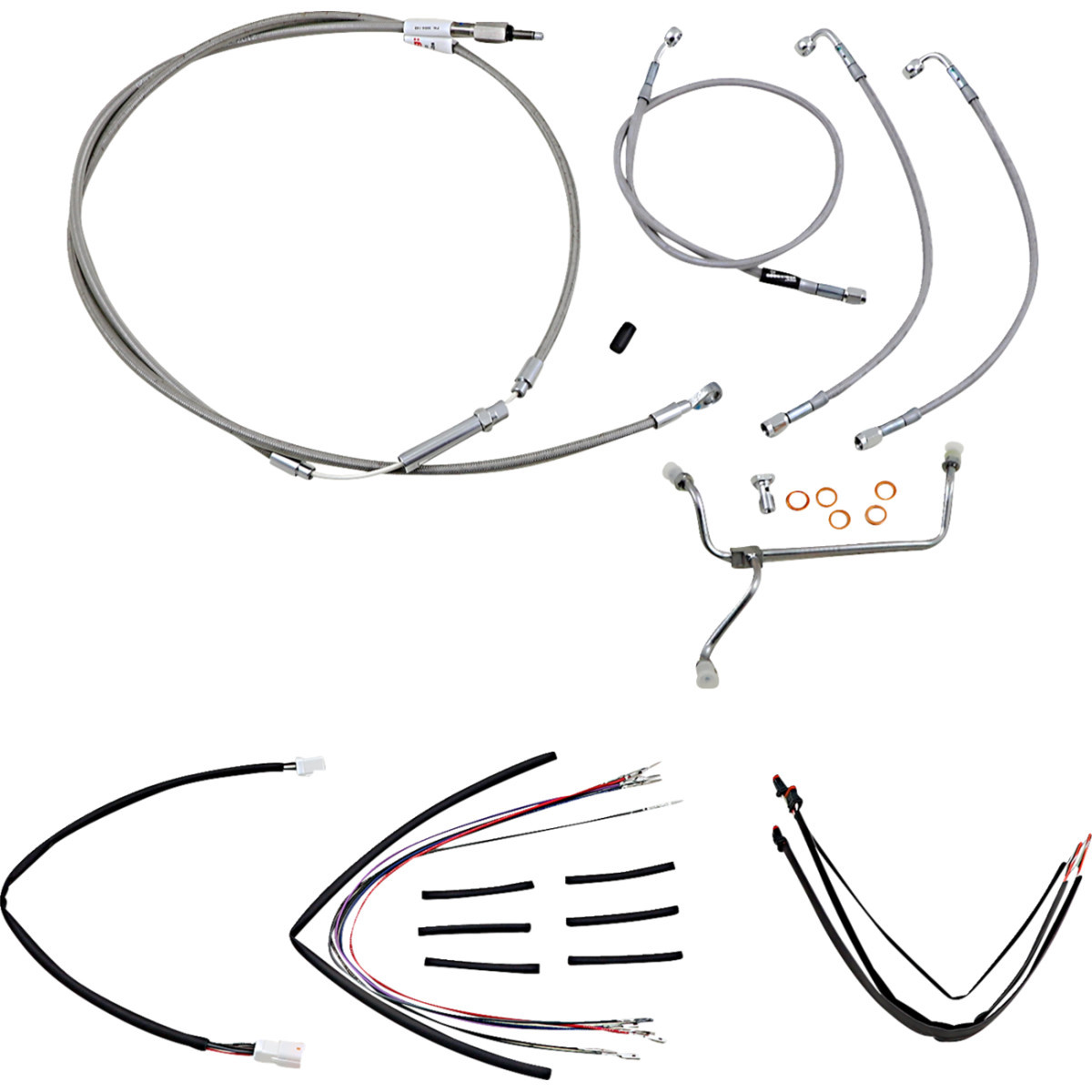 Burly Brand #B30-1154 - Complete Stainless Braided Handlebar Cable/Brake Line Kit - 18" Ape Hangers - '14-16 FLHR