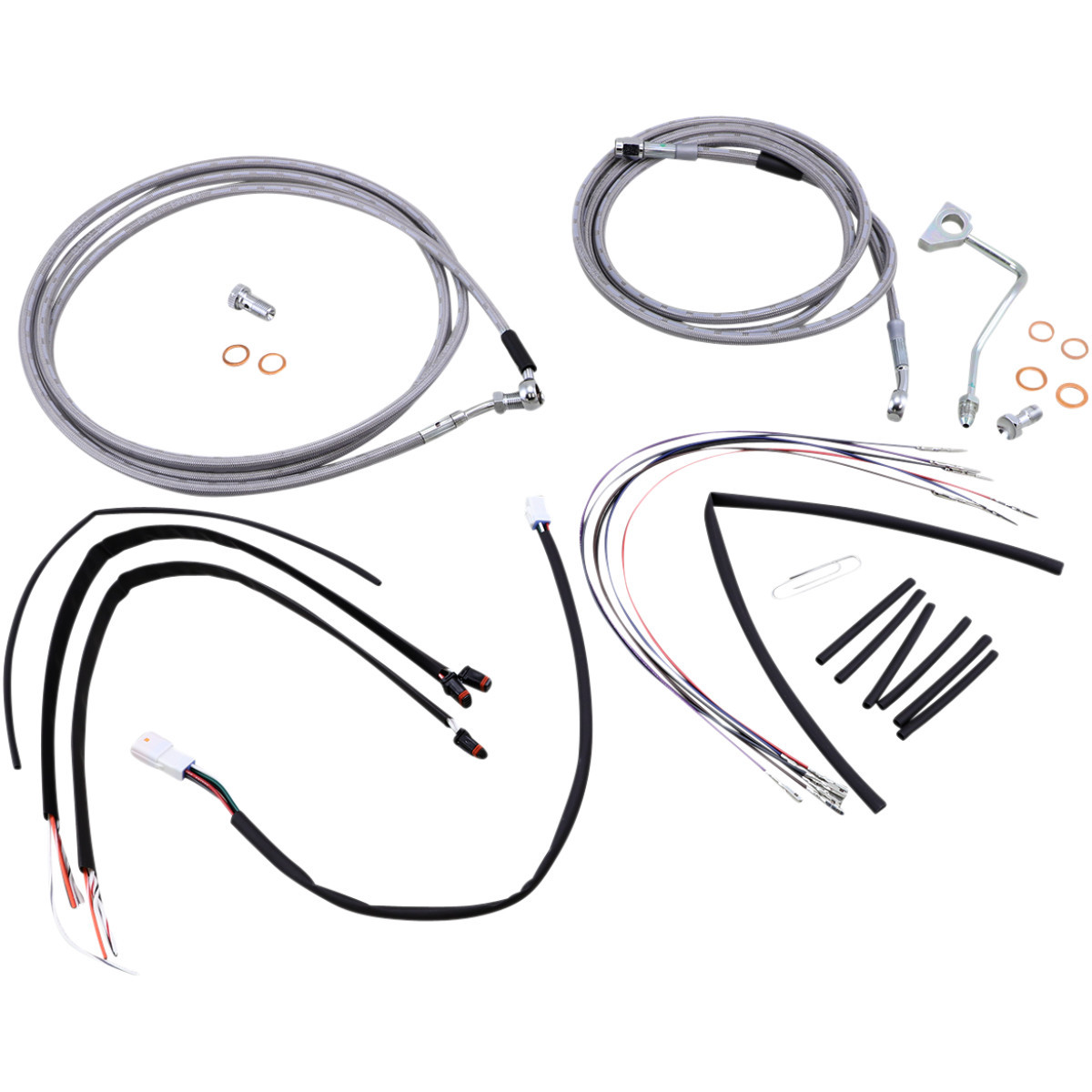 Burly Brand #B30-1162 - Complete Stainless Braided Handlebar Cable/Brake Line Kit - 16" Ape Hangers - '15-'16 FLTR