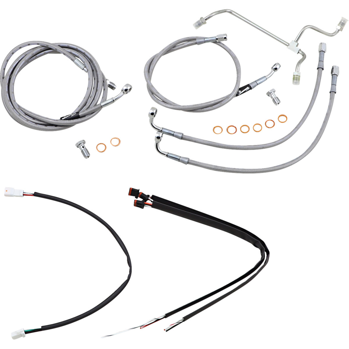 Burly Brand #B30-1165 - Complete Stainless Braided Handlebar Cable/Brake Line Kit - 16" Ape Hangers - '17-'19 Touring