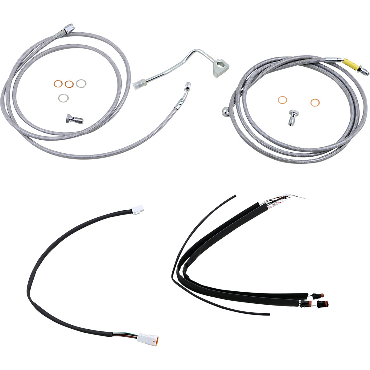 Burly Brand #B30-1233 - Complete Stainless Braided Handlebar Cable/Brake Line Kit - 15" Ape Hangers - '17-'20 Touring/Trike