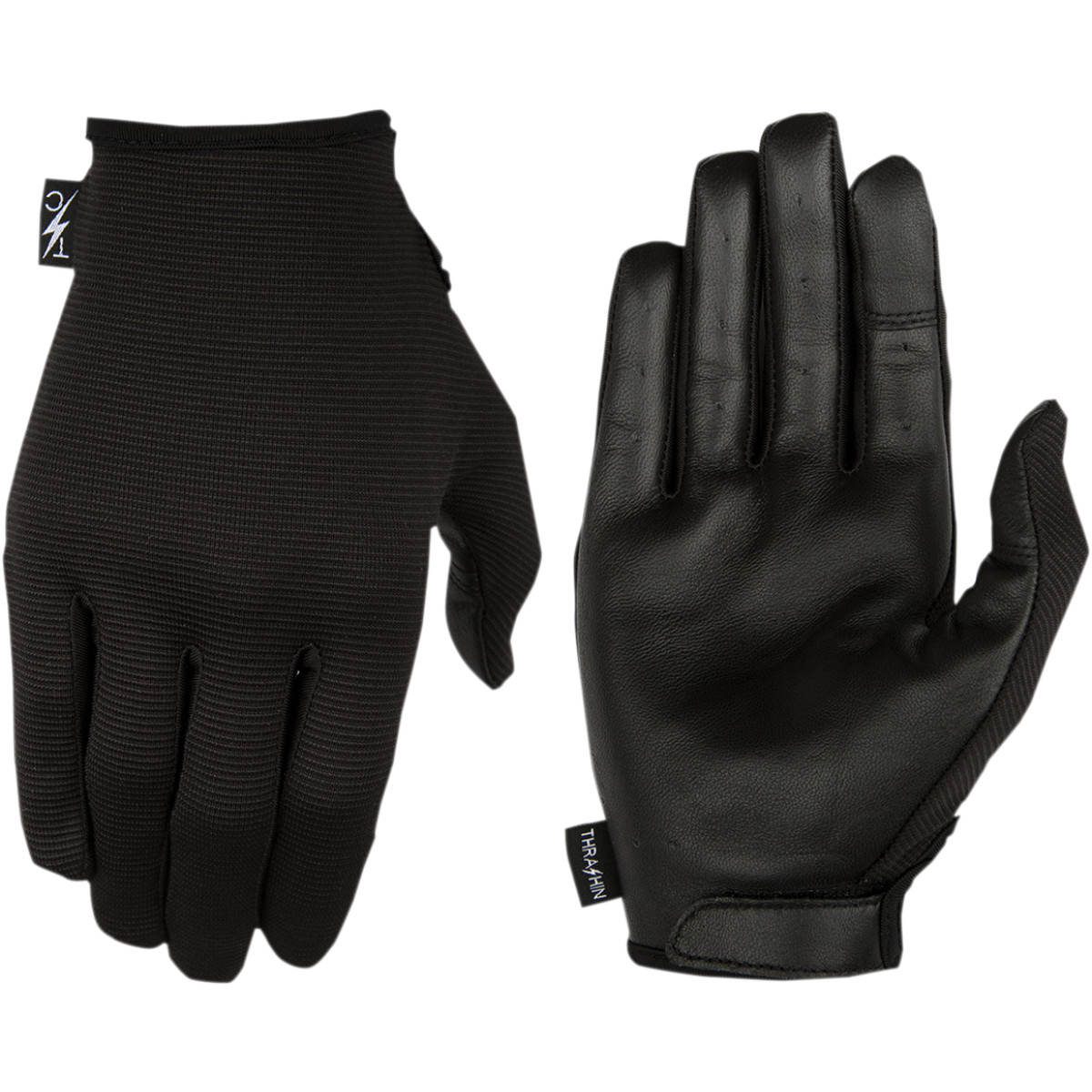 Thrashin Supply CO. #SLG-01-010 - Stealth Leather Palm Gloves - Black - Large