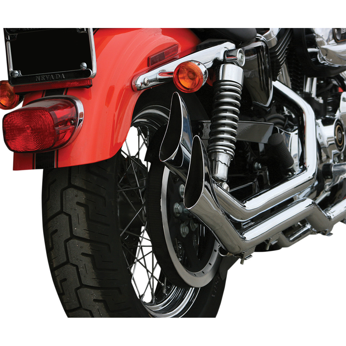 Paughco #719-4-SBS - 1-3/4" Side-by-Side Upsweep Fishtail Exhaust System - '14-'20 XL - Chrome