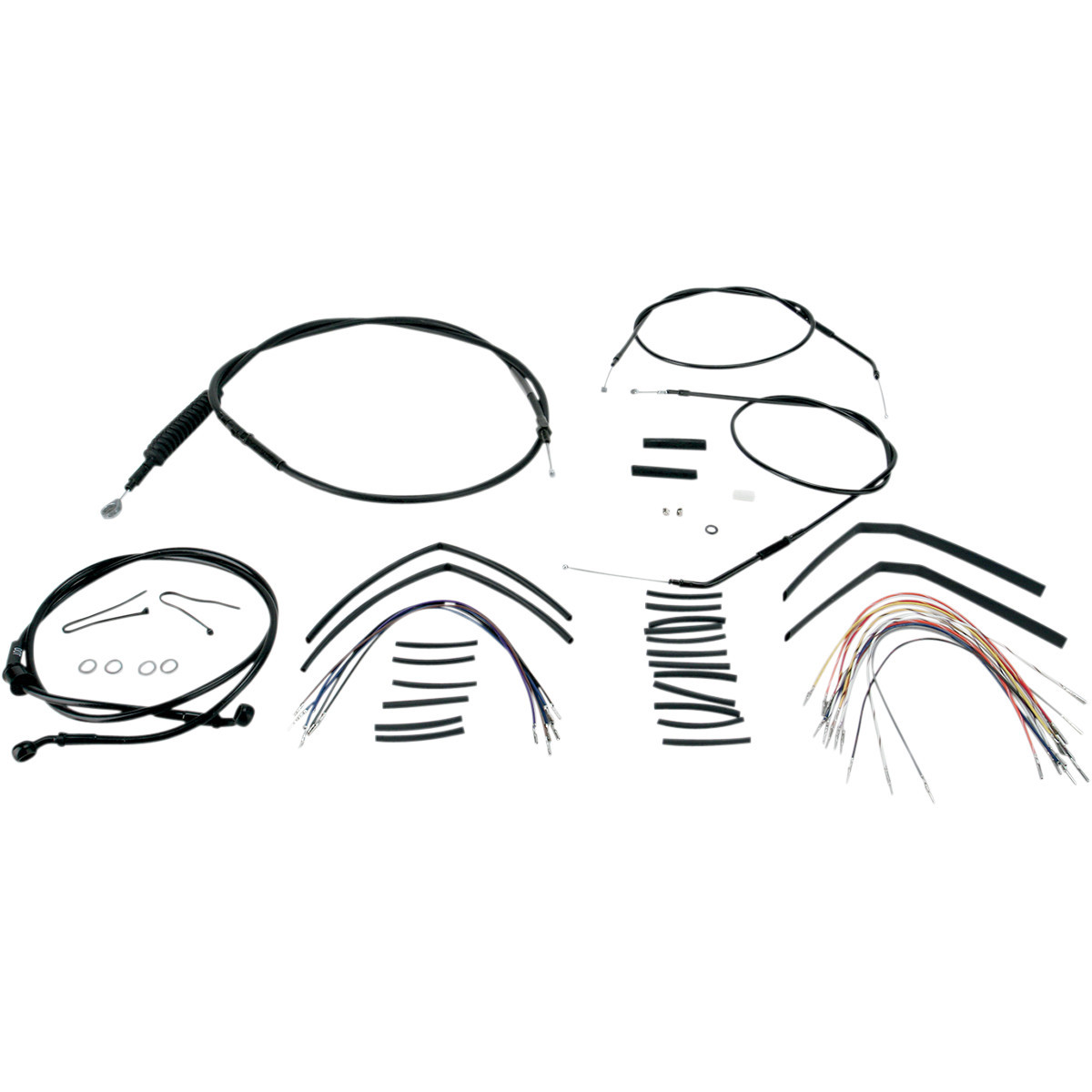 Burly Brand #B30-1002 - Complete Black Vinyl Handlebar Cable/Line Kit for Ape Hangers - 14" - '04-'06 Sportster