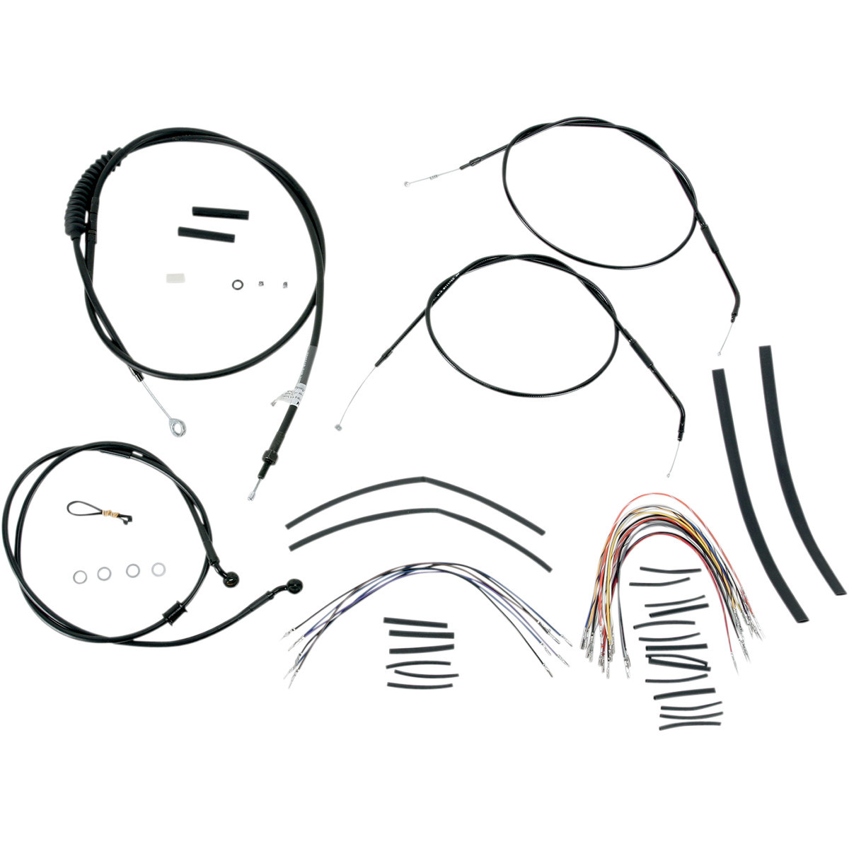Burly Brand #B30-1004 - Complete Black Vinyl Handlebar Cable/Line Kit for Ape Hangers - 14" - '07-'13 Sportster