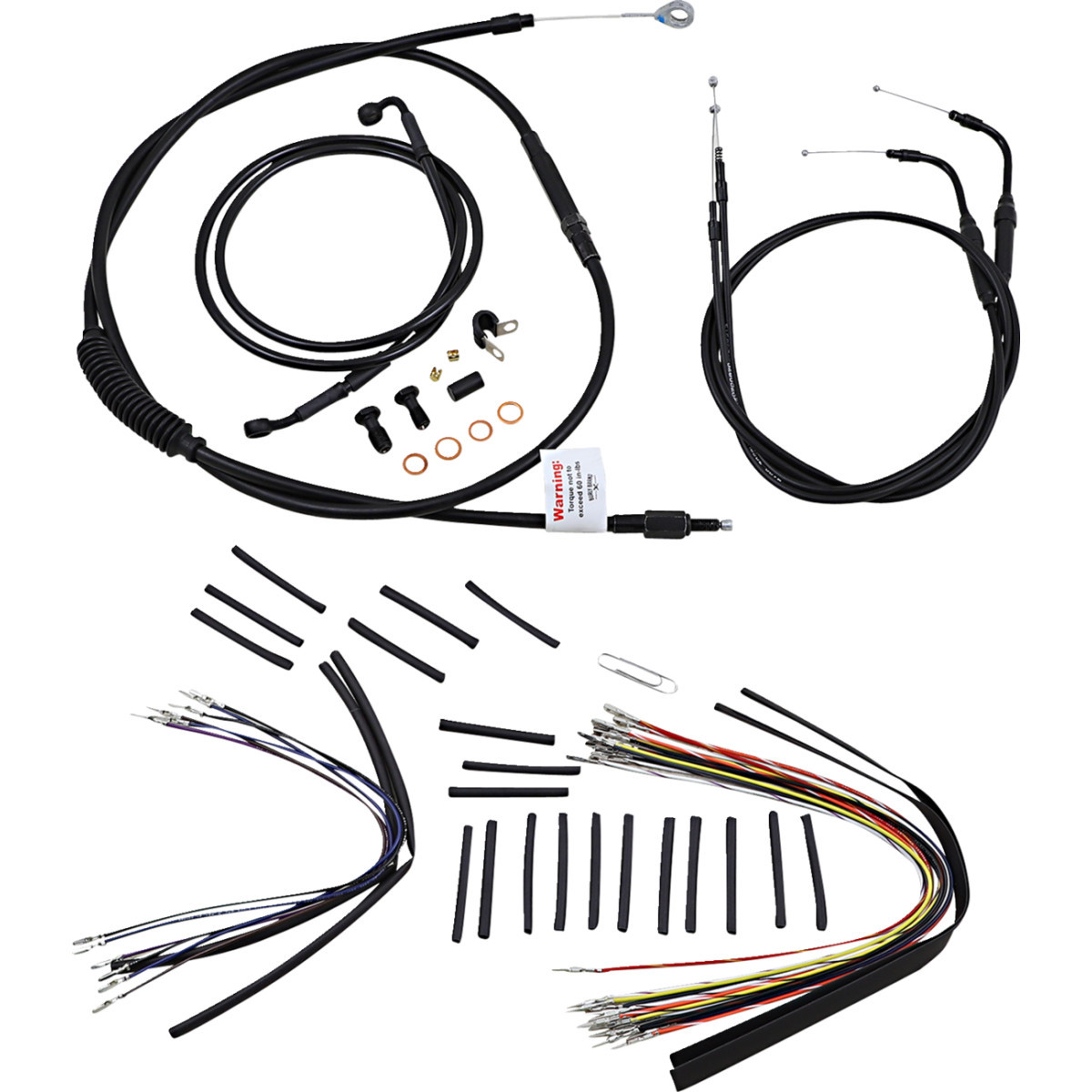 Burly Brand #B30-1010 - Complete Black Vinyl Handlebar Cable/Line Kit for Ape Hangers - 14" - '07-'10 FLST