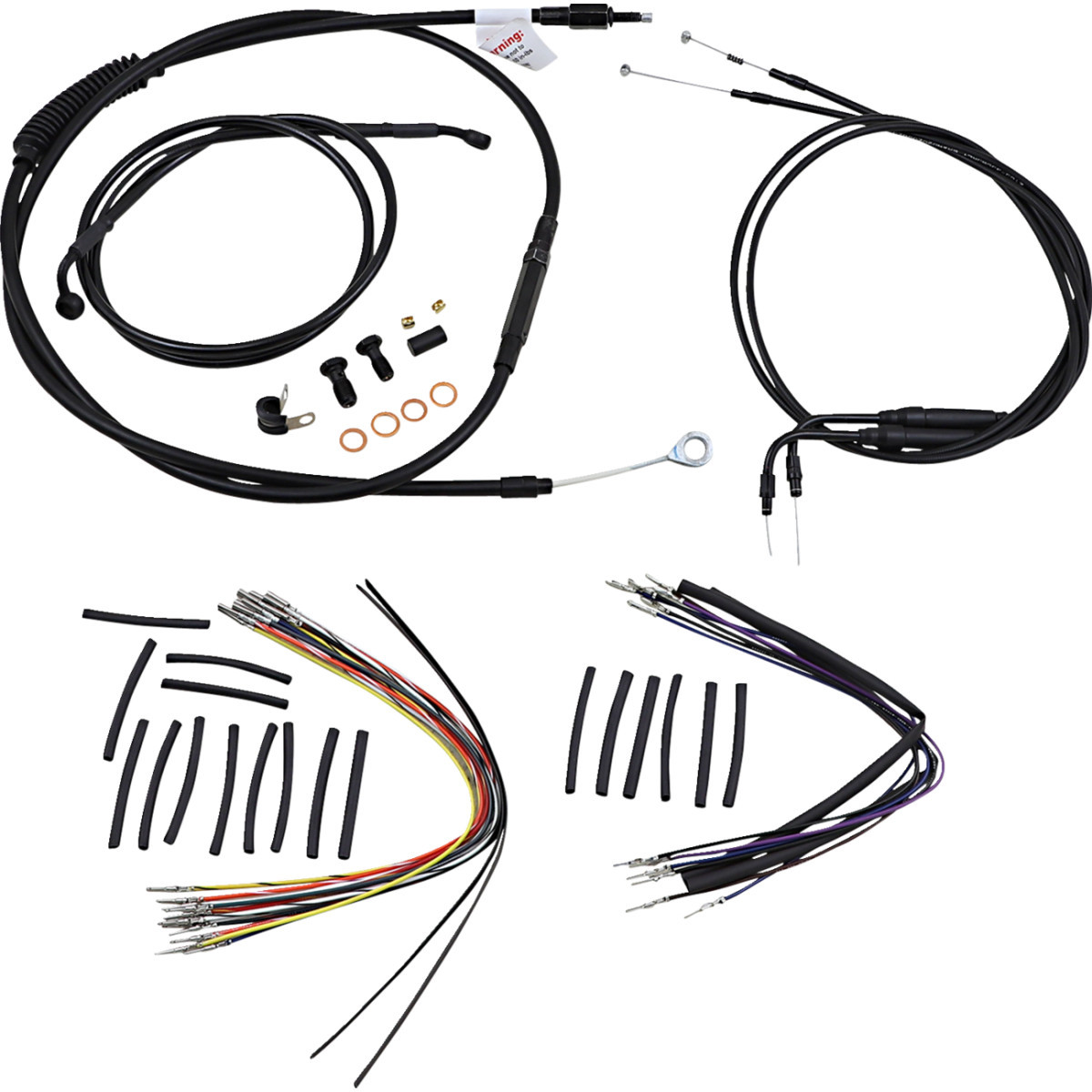 Burly Brand #B30-1009 - Complete Black Vinyl Handlebar Cable/Line Kit for Ape Hangers - 14" - '00-'06 FLST