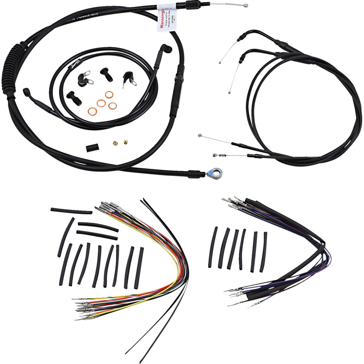 Burly Brand #B30-1011 - Complete Black Vinyl Handlebar Cable/Line Kit for Ape Hangers - 14" - '00-'06 FXST